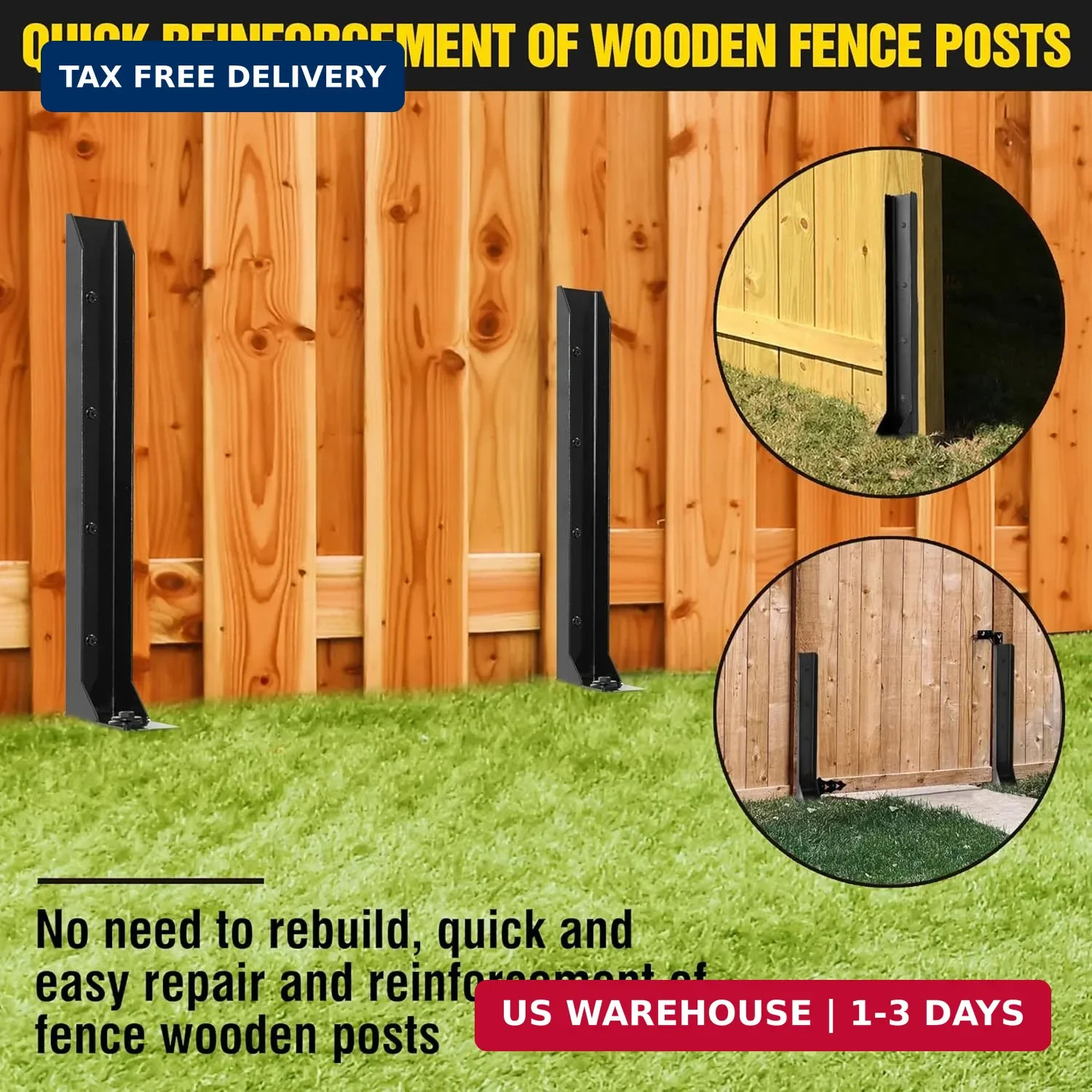 LADECH Heavy Duty Steel Fence Post Repair Stakes with Ground Anchor Screw in, Fi