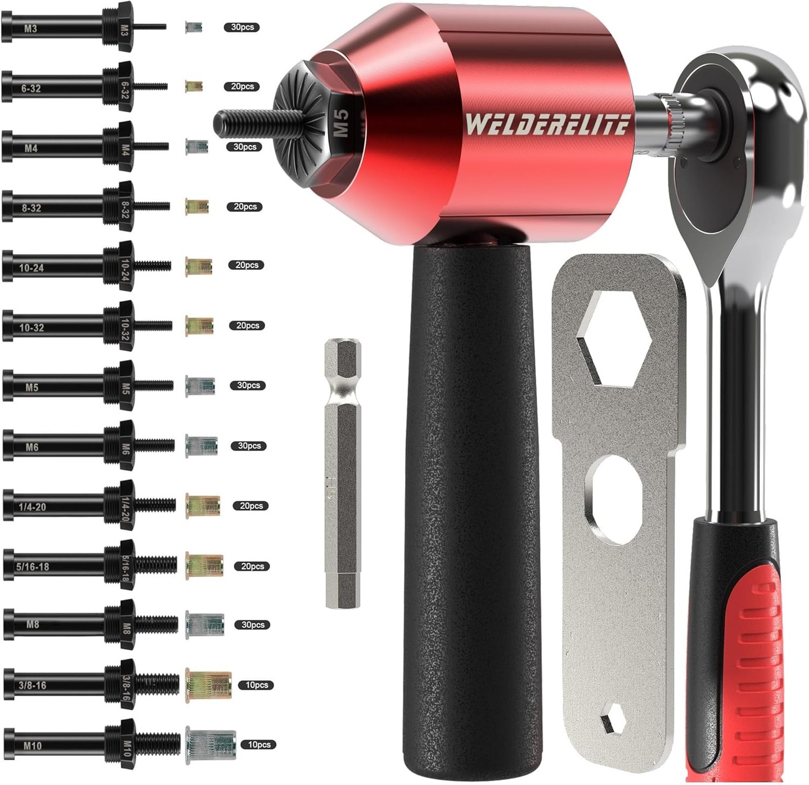 Rivet Nut Drill Adaptor Tool Kit Includes 290 Rivet Nuts and 13 Mandrels