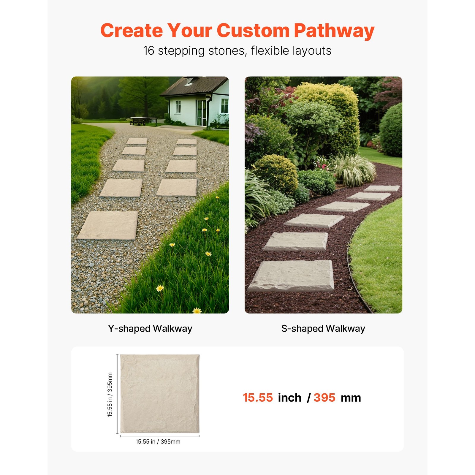 16pc 15.5in Garden Stepping Stones with Stakes, Weather – Resistant Plastic