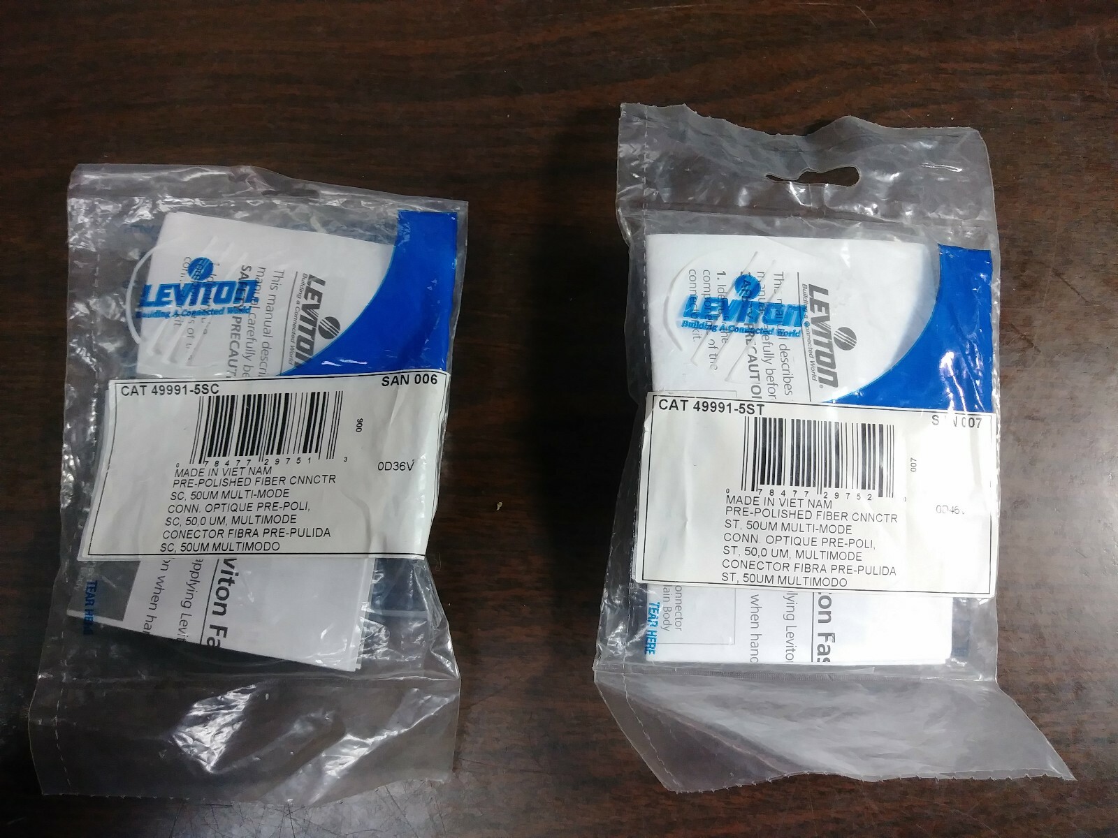 LEVITON 49991-5ST PRE-POLISHED CONNECTOR FASTCAM ST BLACK OM2 NEW LOT OF 2