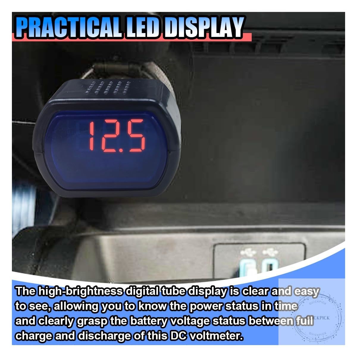 Car LED Digital Voltmeter, DC 12V/24V Cigarette Lighter Voltage Meter, Volt Gaug