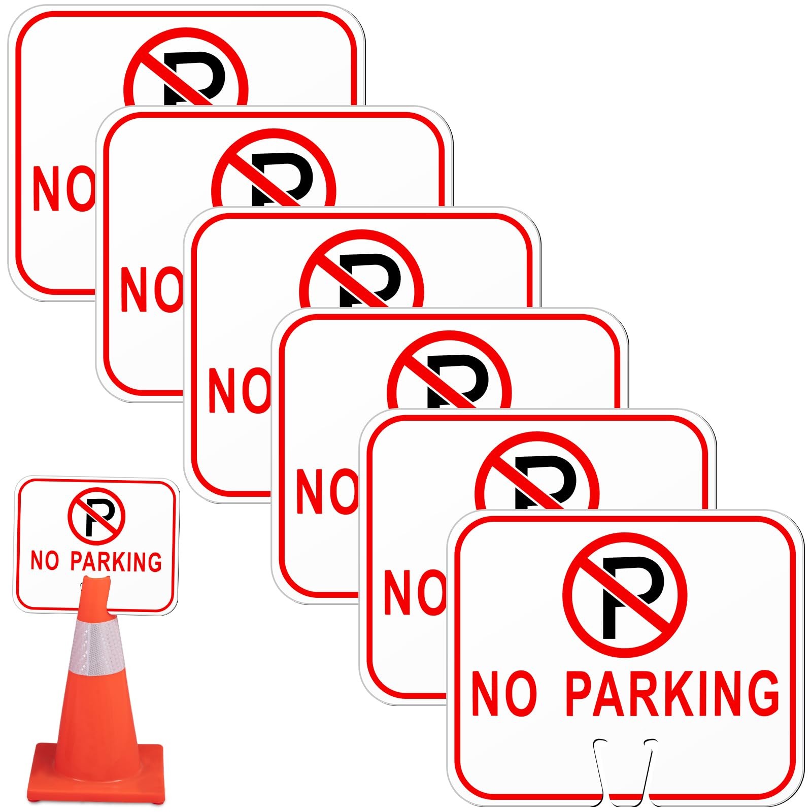 No Parking Signs Traffic Cone, 12.6×10.43″ Plastic Top Warning Sign for Road 6Pc