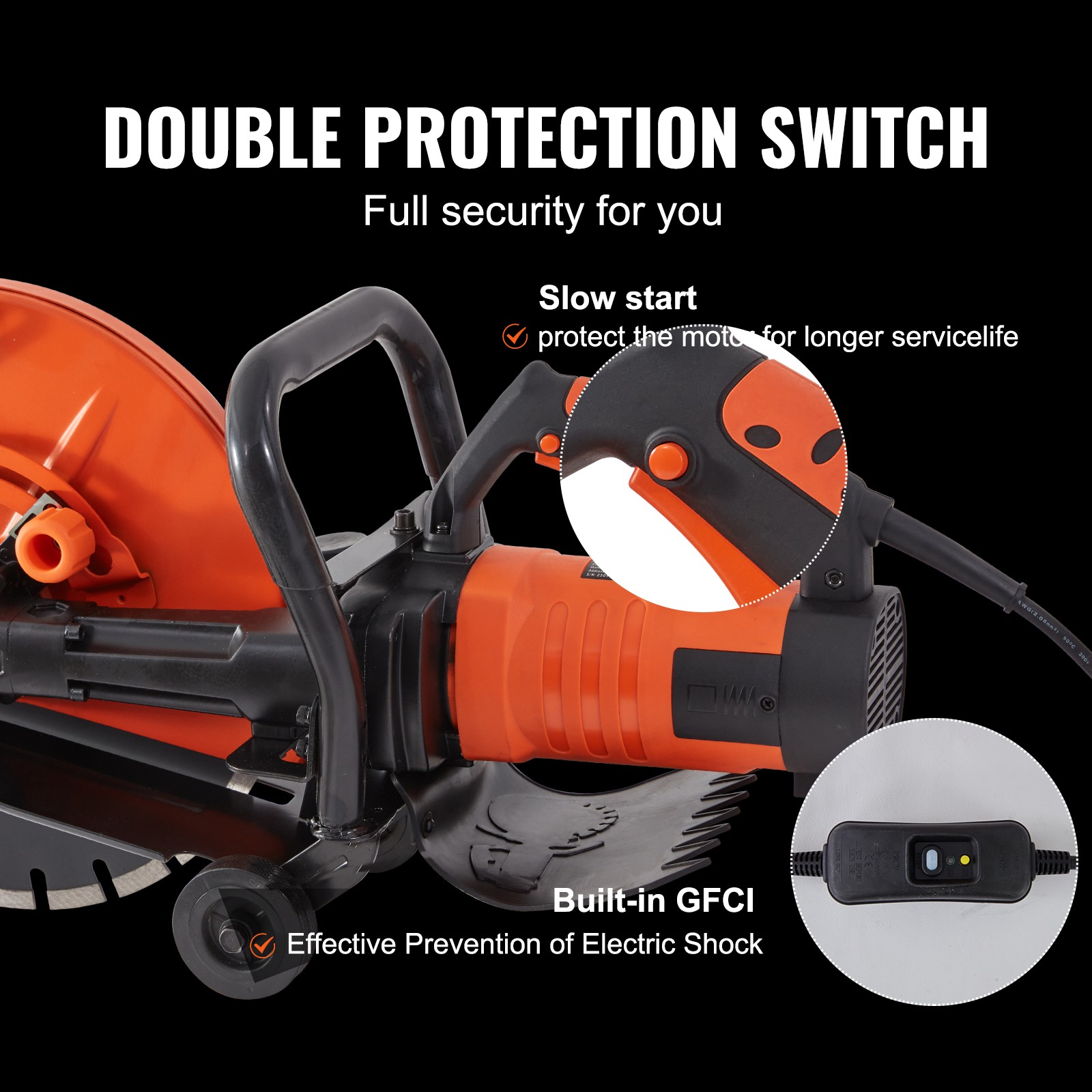 VEVOR 14» Electric Concrete Saw Wet/Dry Saw Cutter with Water Pump and Blade
