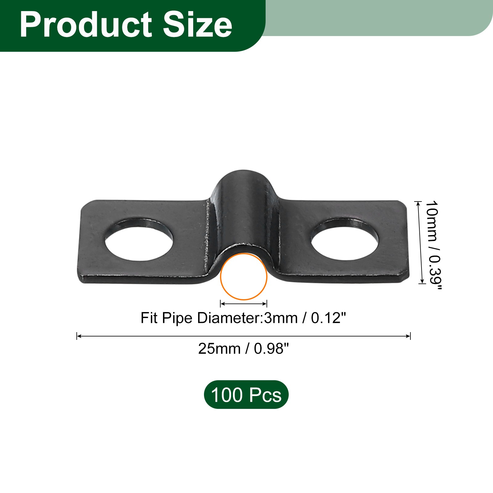 100Pcs U-Shaped Pipe Clamp 1/8 Inch 3mm 2 Hole U-Tube Strap Clamp Black