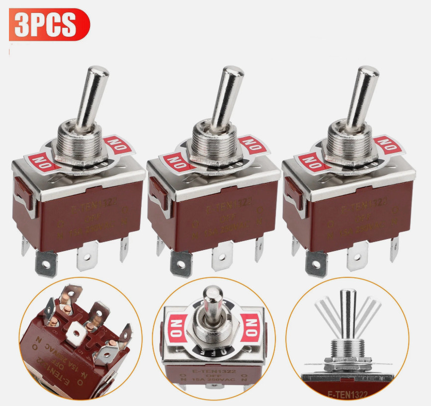3pcs 6Pin Heavy Duty Momentary DPDT ON/OFF/ON Toggle Switch 20A 125V Waterproof