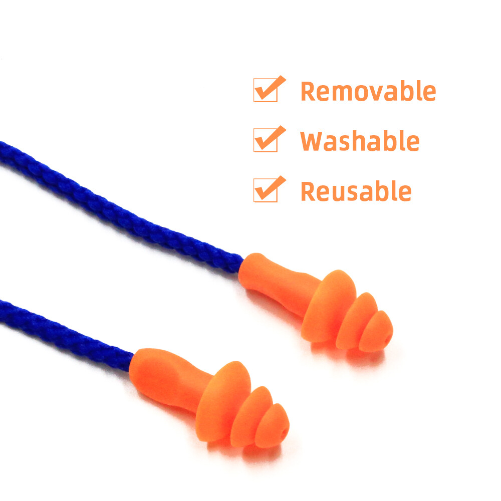 50 Pair Silicone Corded Ear Plugs Reusable Hearing Protection Noise Reduction
