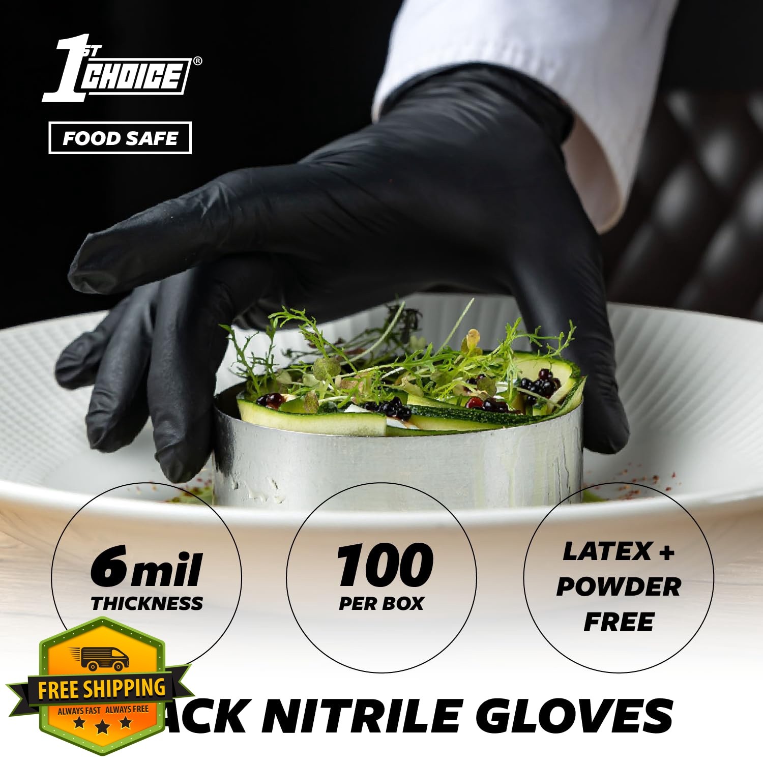 1st Choice Nitrile Gloves Medium Case 1000 Black 6 Mil