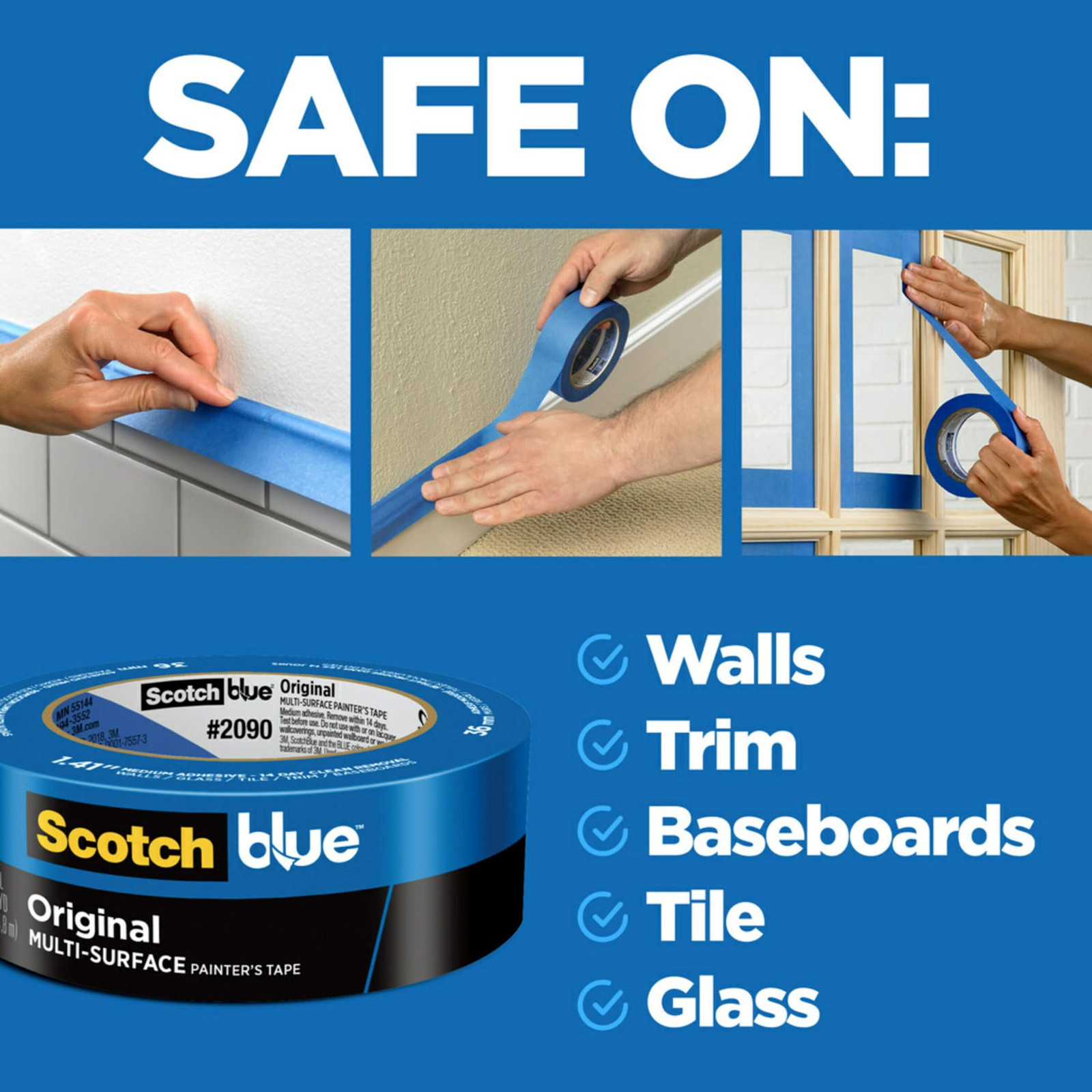 ScotchBlue Original Painter’s Tape 1.88 Inch Multi Surface 2 Rolls 14 Days Use