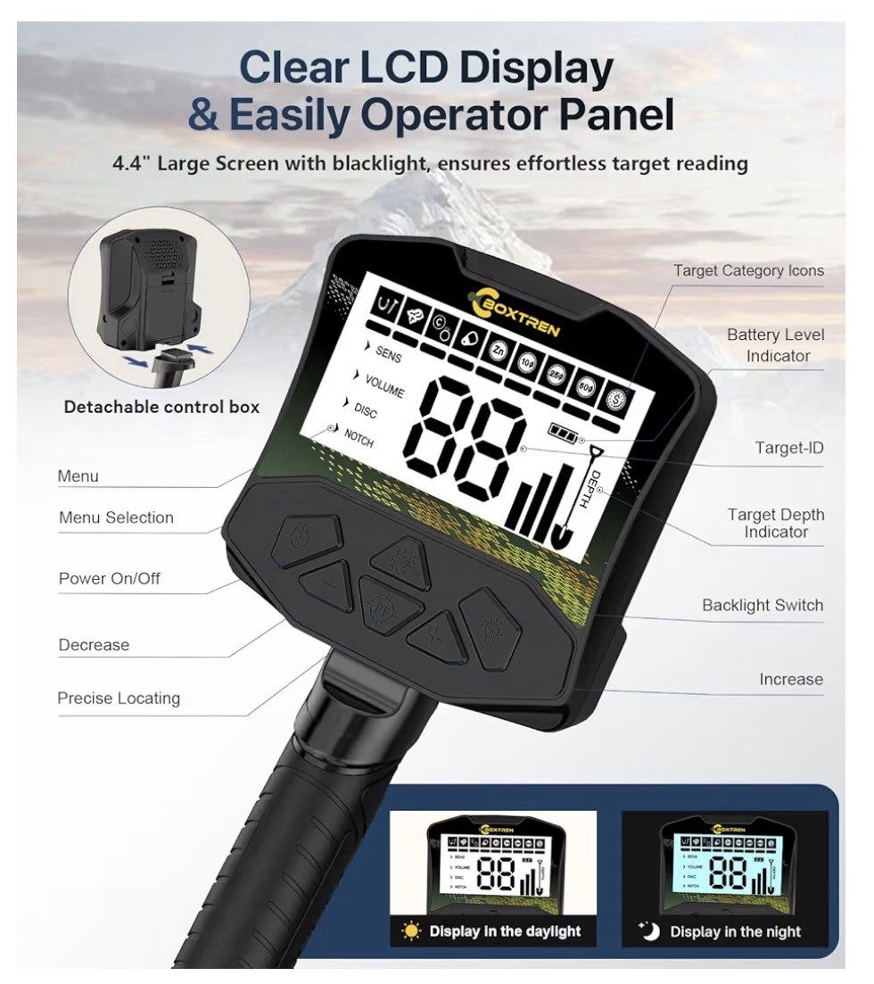 Boxtren Ground Search Metal Detector Waterproof LCD Display Backlight Pinpoint