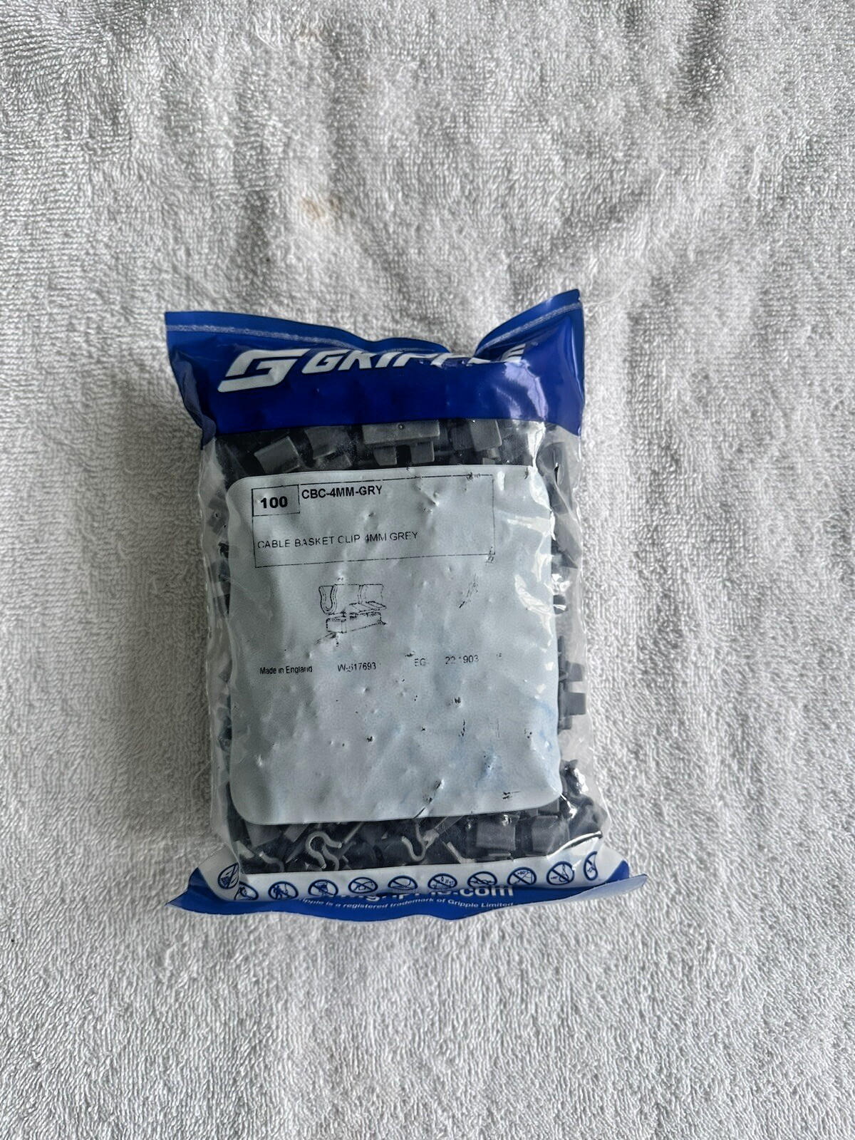 GRIPPLE CBC-4MM-GRY, CABLE BASKET CLIP 4MM GREY, 100/BAG, FREE SHIPPING
