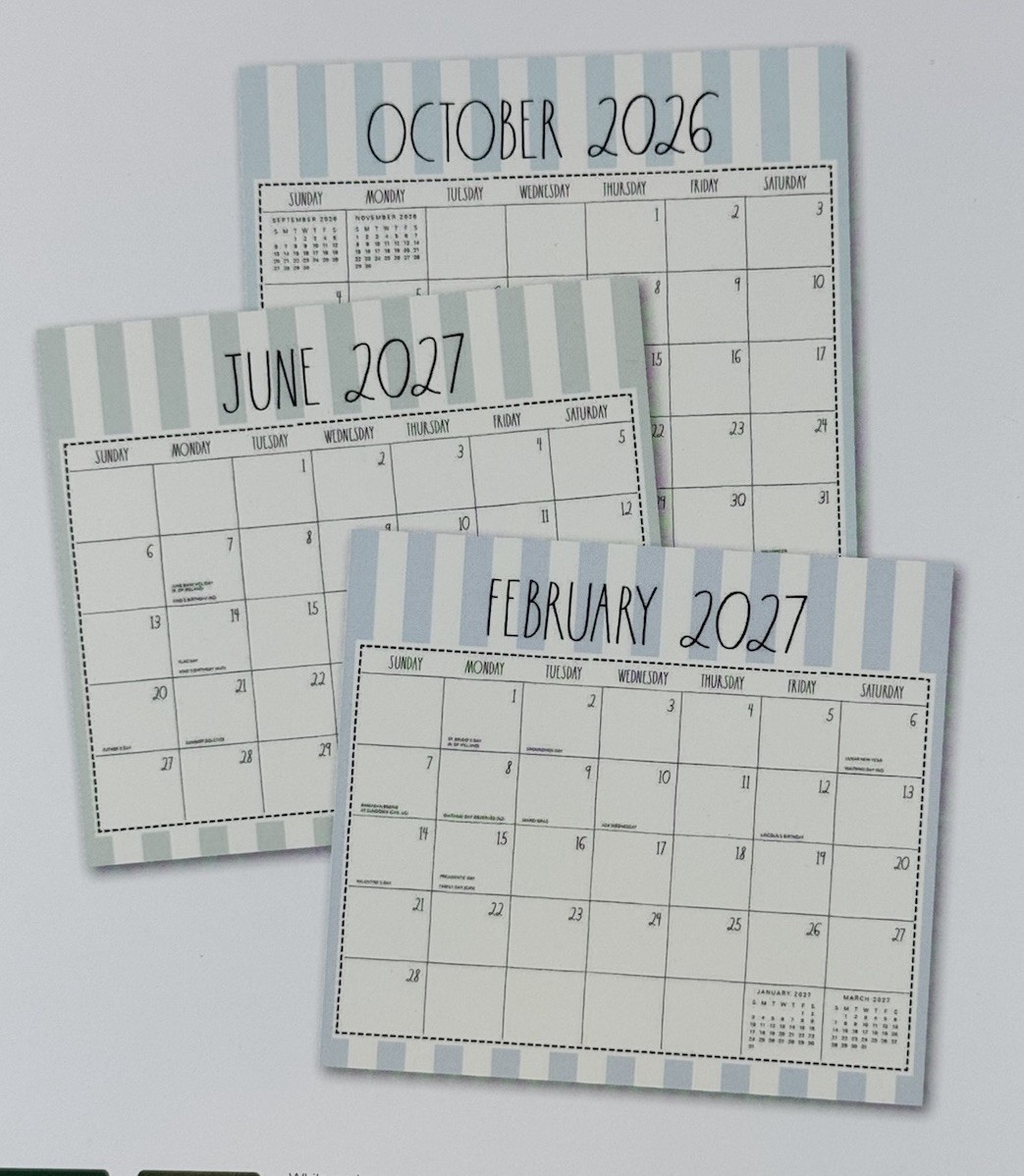 RAE DUNN 2026 2027 Magnetic 17 Monthly Pad Calendar Planner Blue Stripe 9.5×8.5″