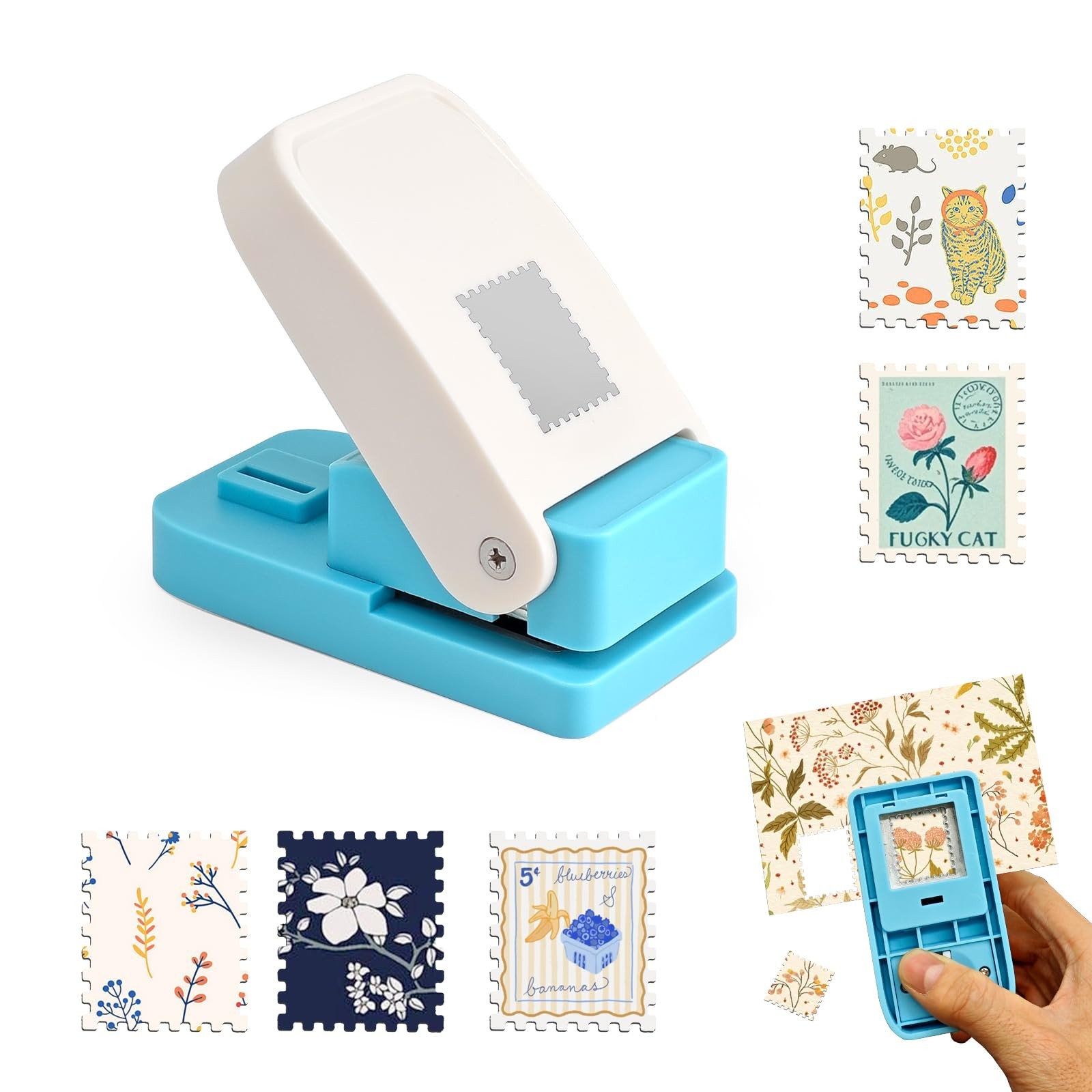 Stamp Punch， 1×0.8 Inch Rectangular Postage Stamp Puncher with Scalloped Edge…