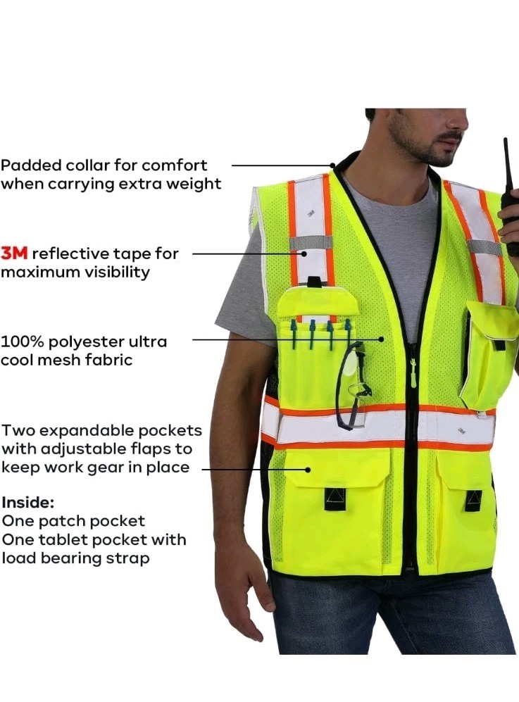 FX SAFETY VEST -Class 2 High Visibility Reflective Yellow Safety Vest NPV3Y