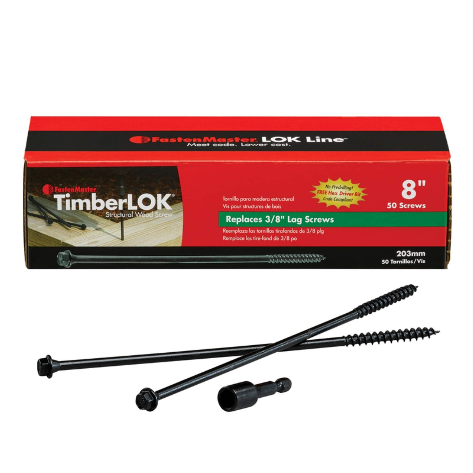 FASTENMASTER TimberLok 8 in. L Hex E-Coat Structural Wood Screws 50 pk – Case o