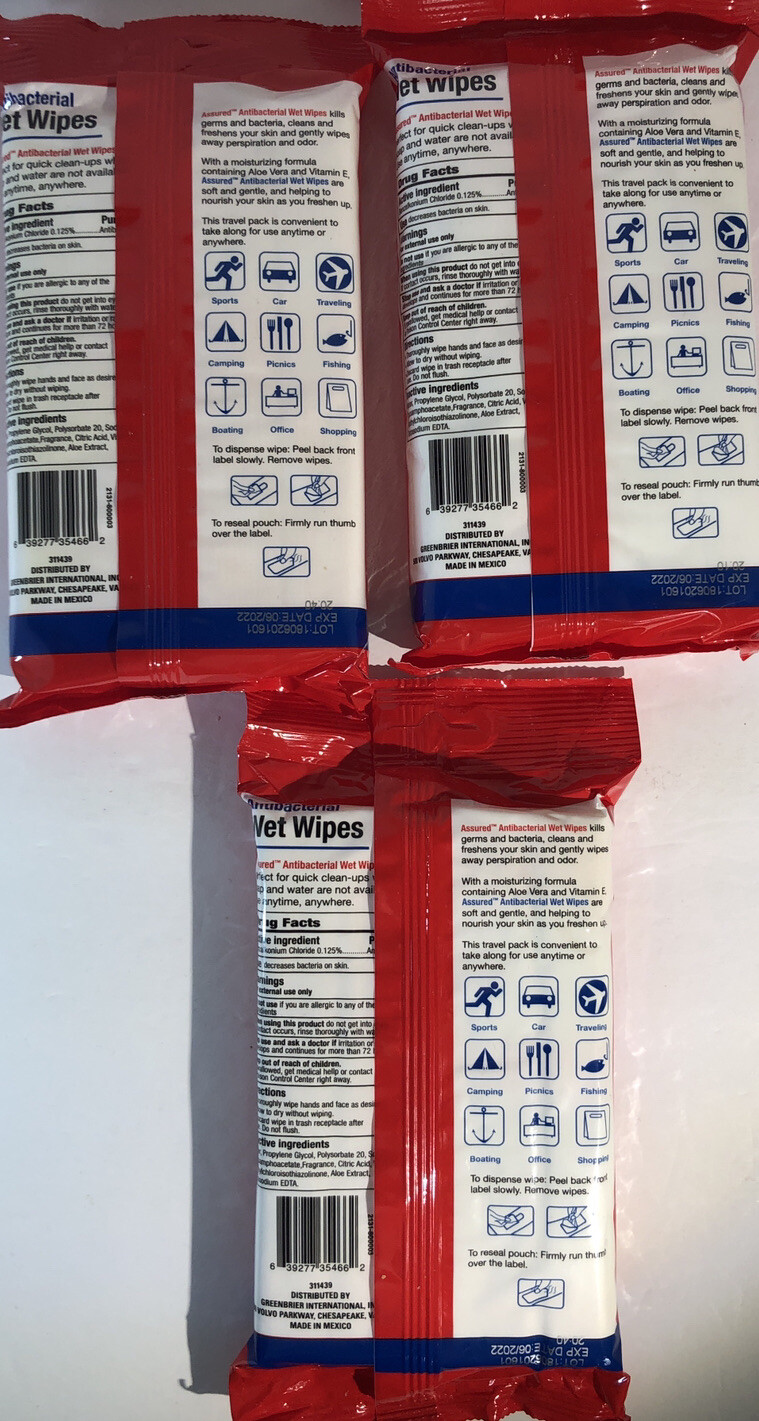 3pk 40ea =120 Total Assured Wet Wipes Cloths Travel Pk W Vitamin E + Aloe-SHIP24