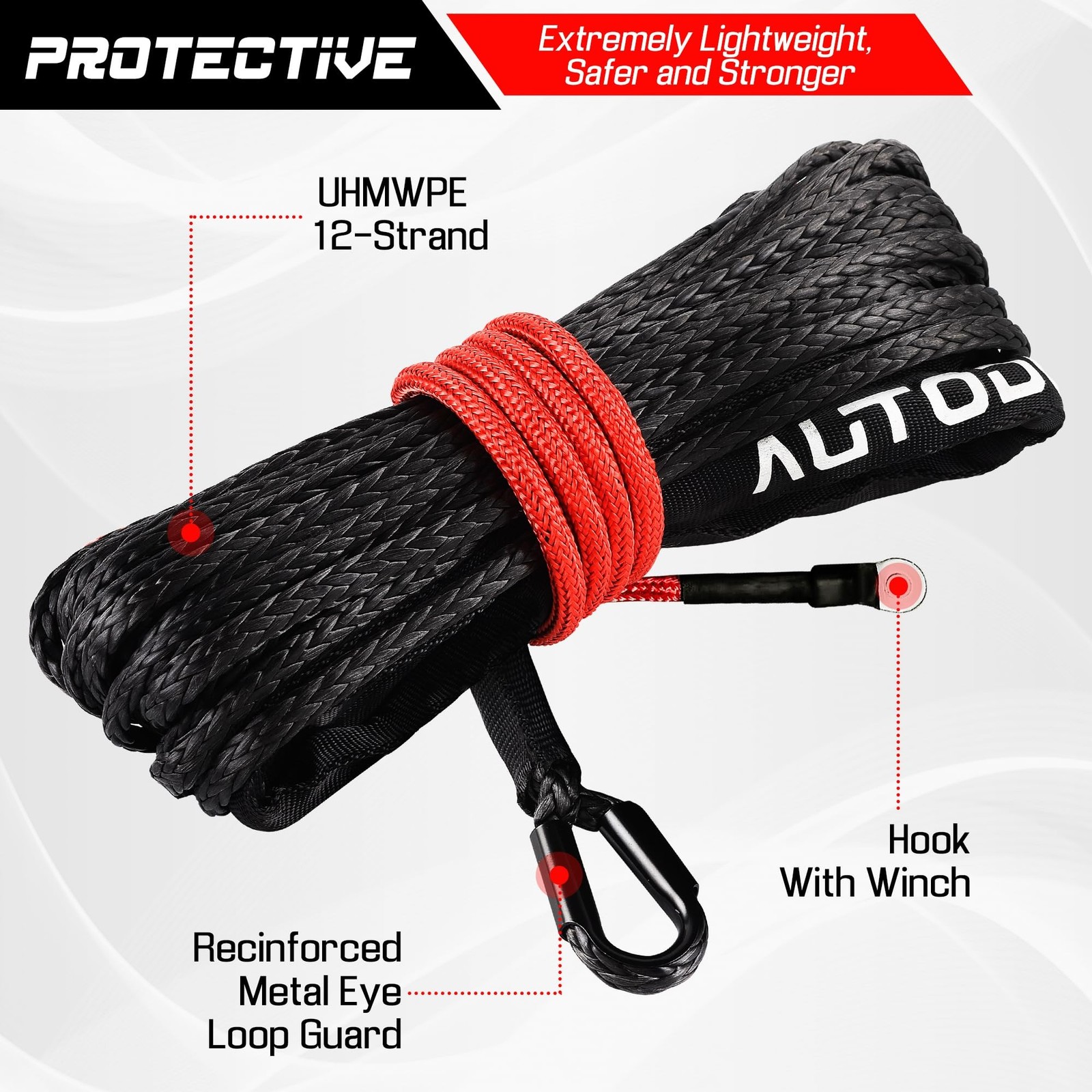 Synthetic Winch Rope-3/16 x 50ft 8,450LBS Winch Line with 4-7/8″ Fairlead, Fo…