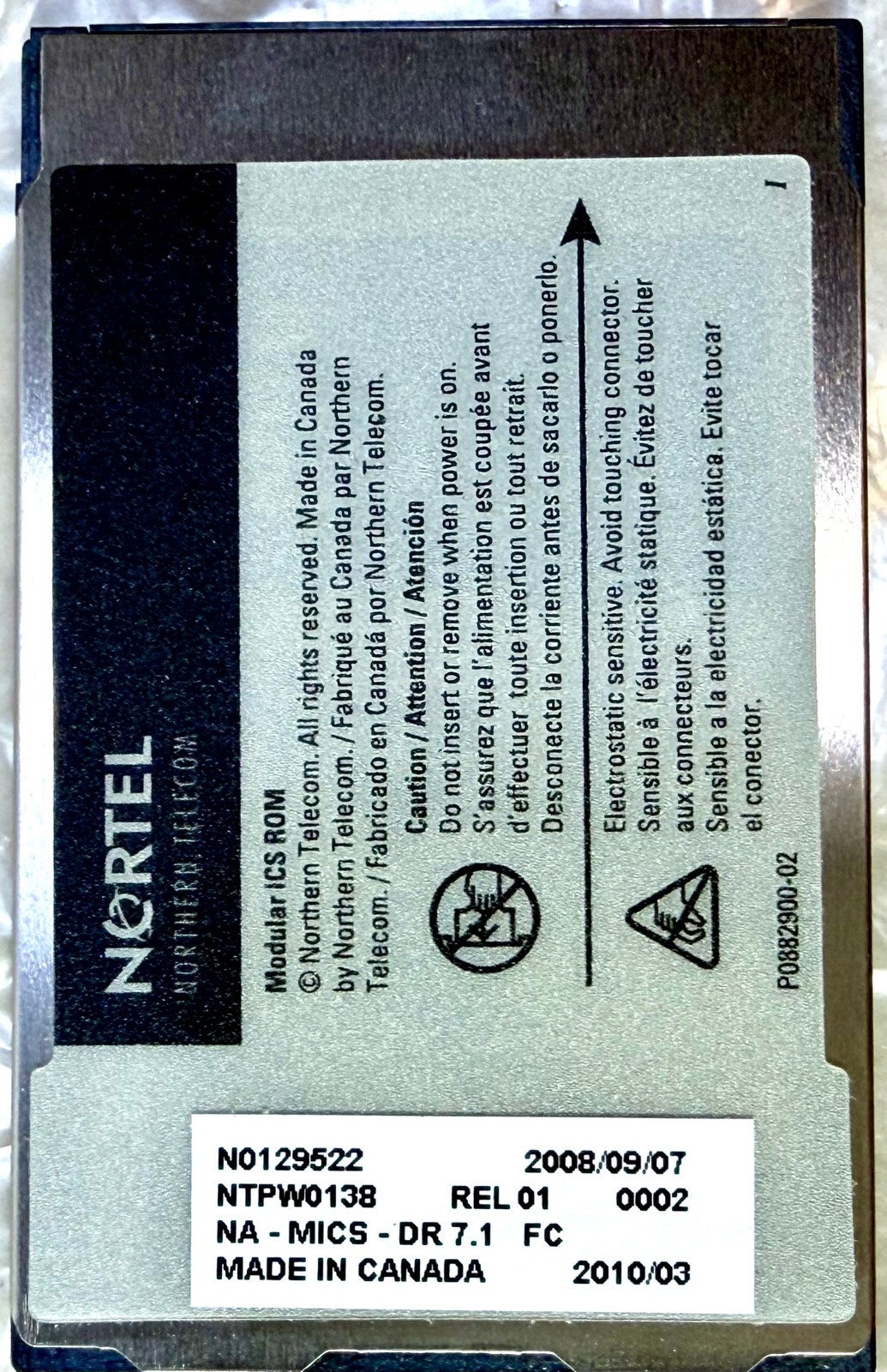 Nortel 7.1 Modular ICS Software Card NTPW0138 Rel 01 software Free Shipping #831