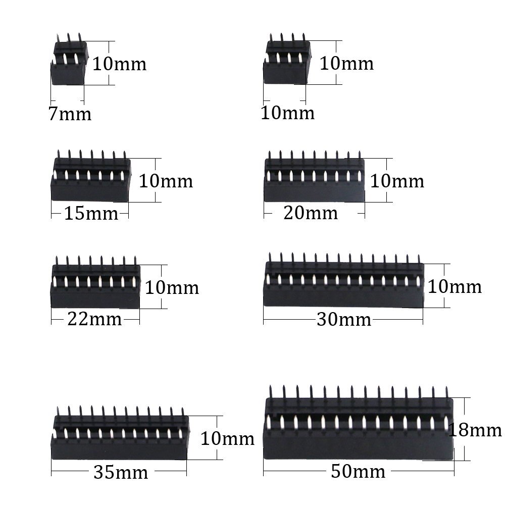 122Pcs 2.54Mm Pitch 6 8 14 16 18 24 28 40 Pin DIP IC Sockets Solder Type