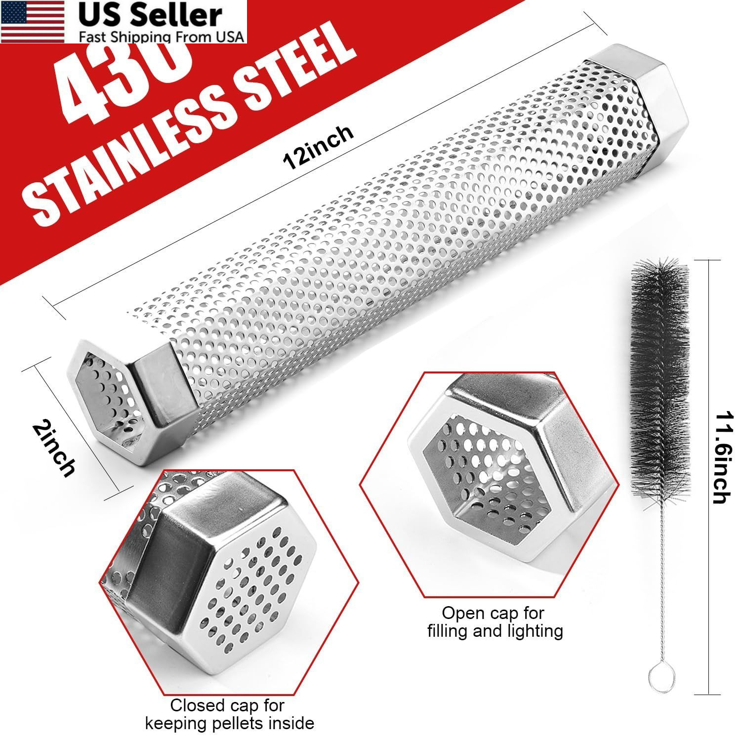 SHIKORI Smoker Tube, Stainless Steel Pellet 6.1*2.16*1.96 in, 6 in
