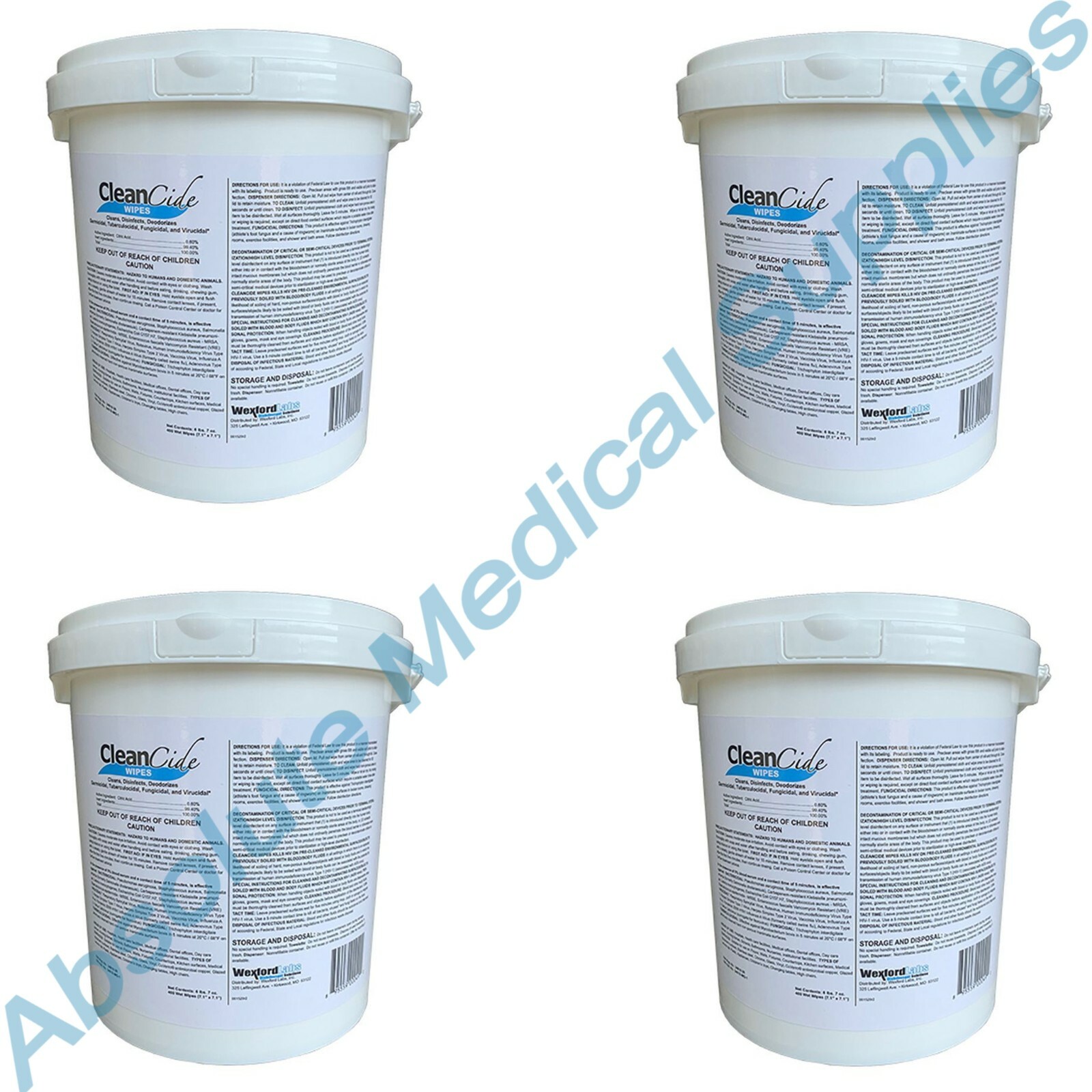 *4-Pails* Wexford CleanCide Germicidal 7.1″x7.1″ Disinfectant 400 Wipe 3130B-400