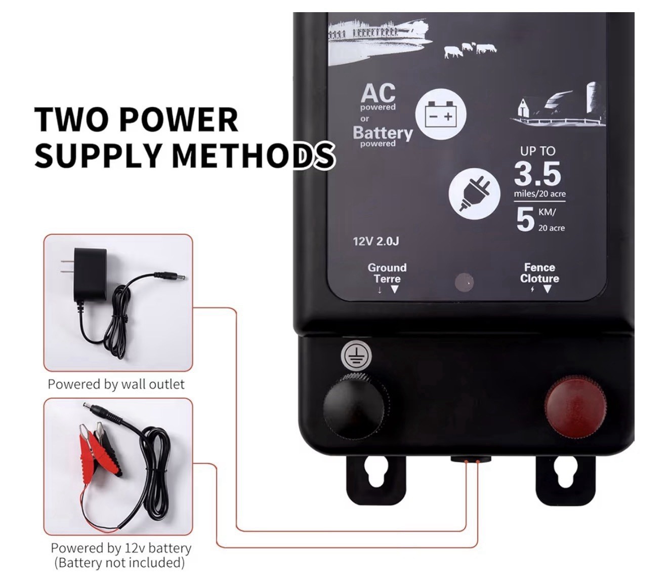 AgriOtter 2 in 1 Electric Fence Energizer Charger Plug-in & 12V Battery EFE-251