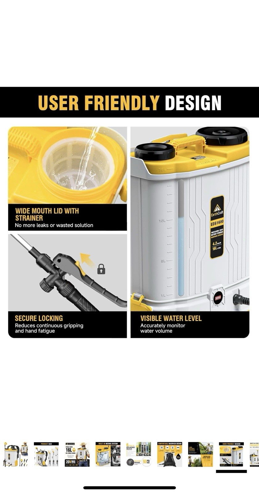 4.2 Gal Battery Powered Backpack Sprayer Compatible with DeWalt 20V Battery (…