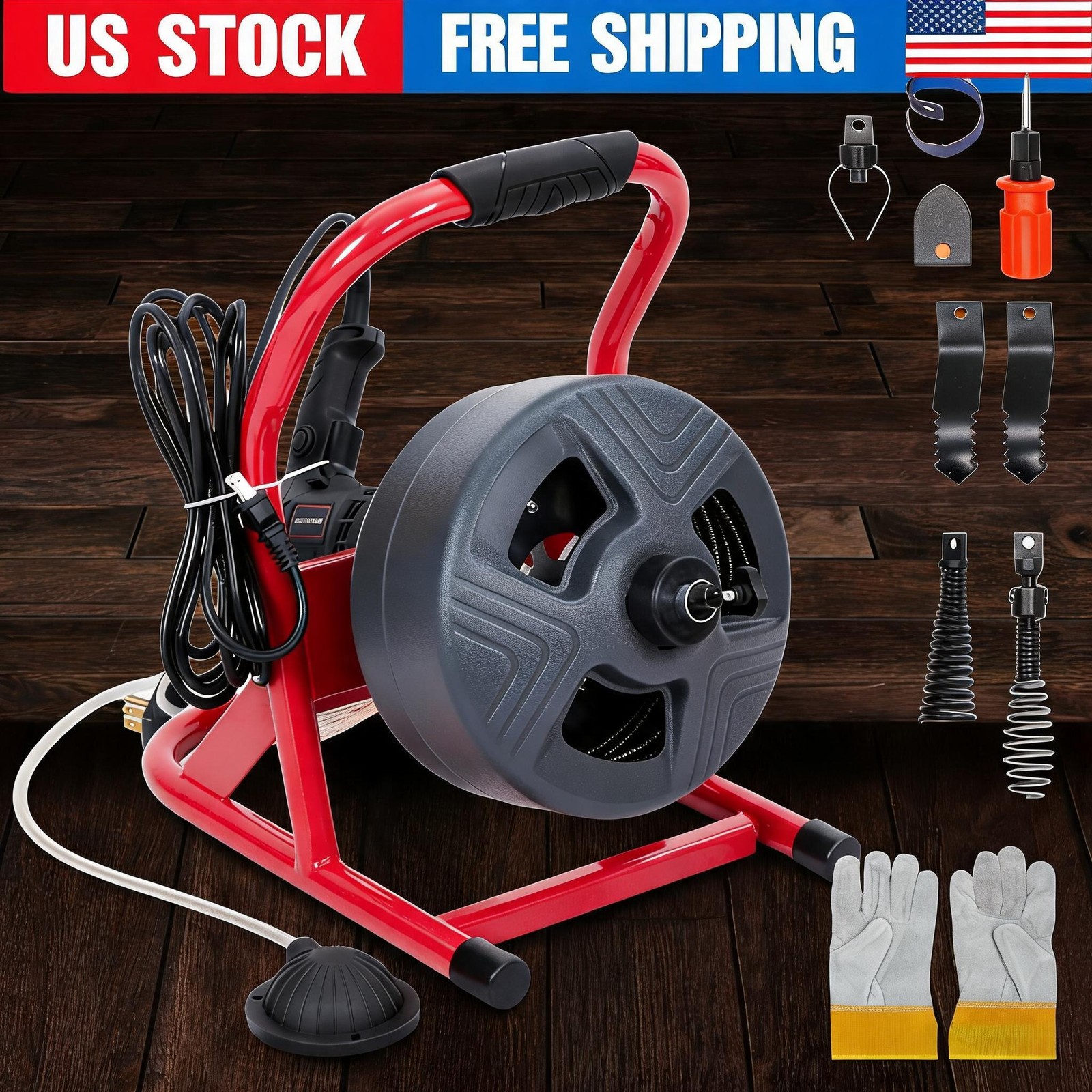 50Ft x 5/16 Inch Drain Cleaner Machine, Electric Drain Auger Cleaner Sewer Snake