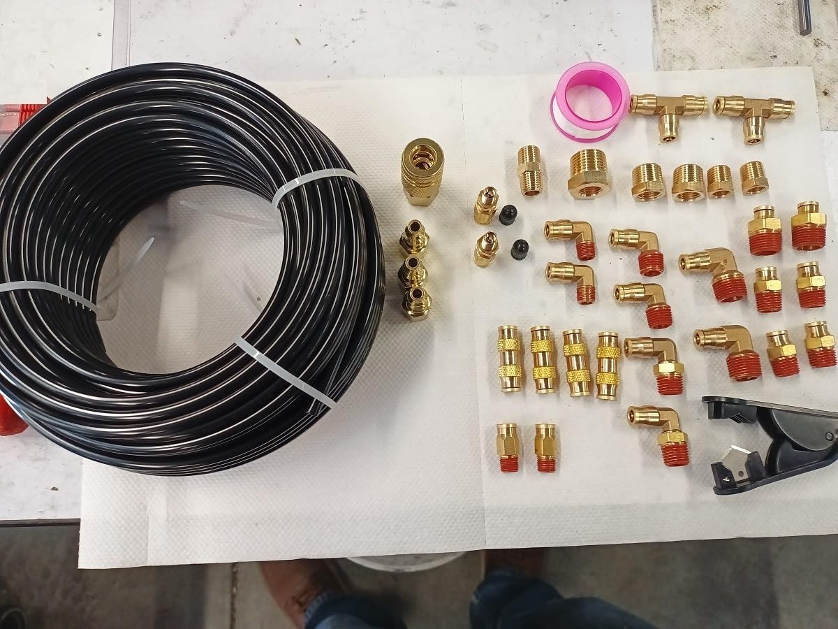 CheeMuii 100 FT 1/4″ DOT Air Line w 34 Pcs Brass DOT Air Line Fittings Kit 30.5m