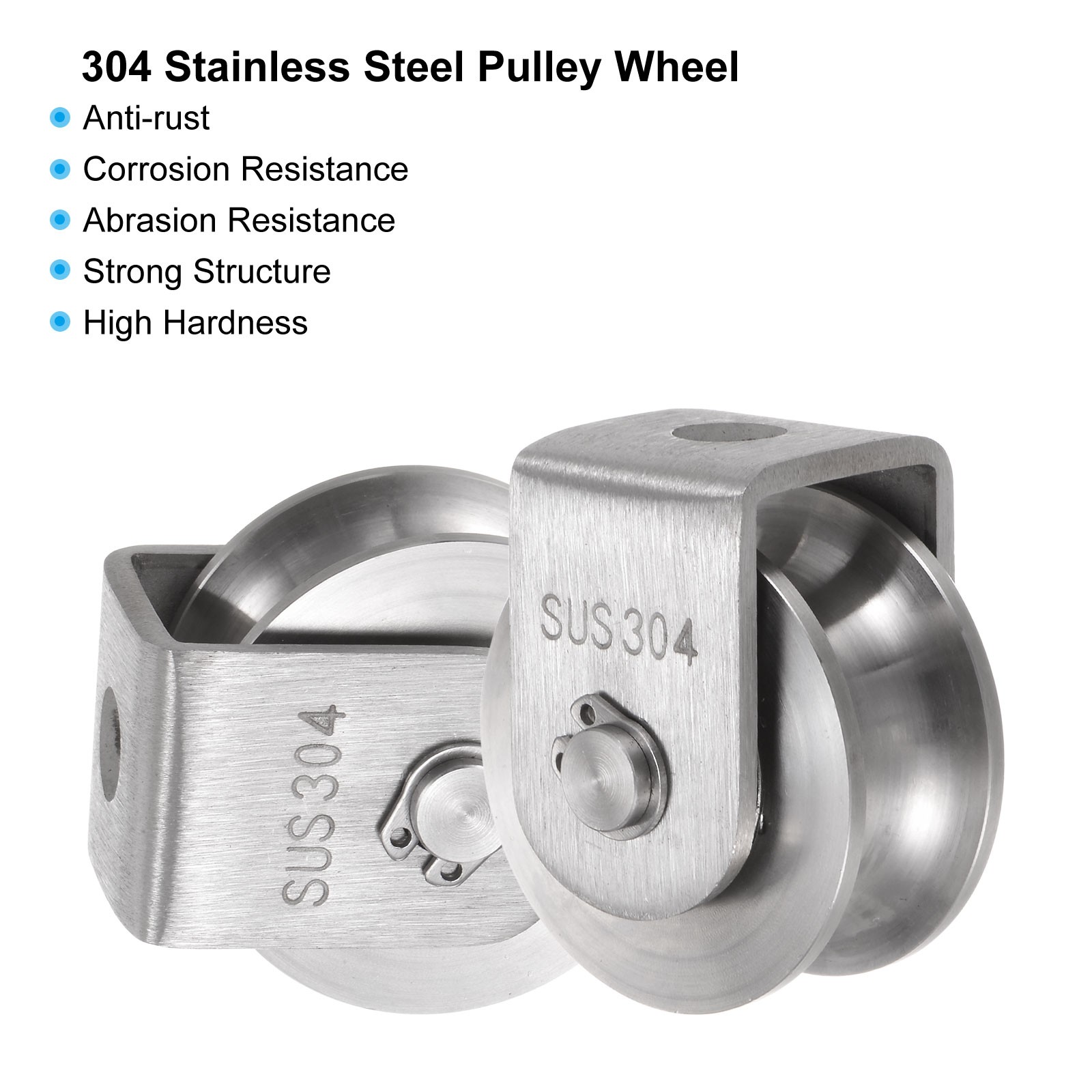 U Groove Wheel Pulley 304 Stainless Steel 1.9″ Dia Loading 880lbs Width 0.62″