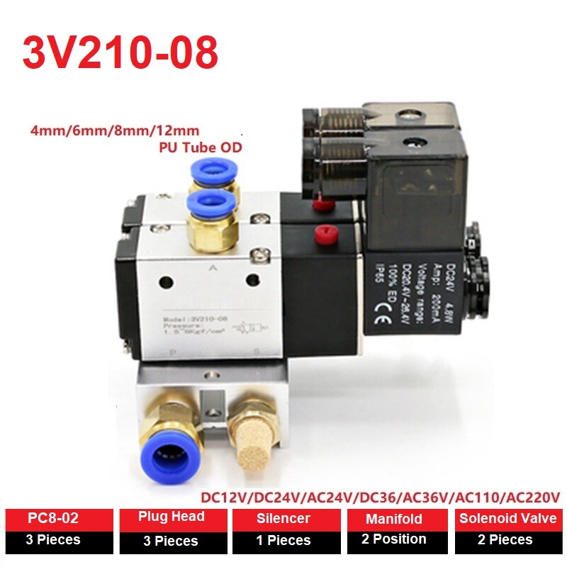 3V210-08 2-Position3-Way Solenoid Valve NO/NC Pneumatic Electronic Control Valve
