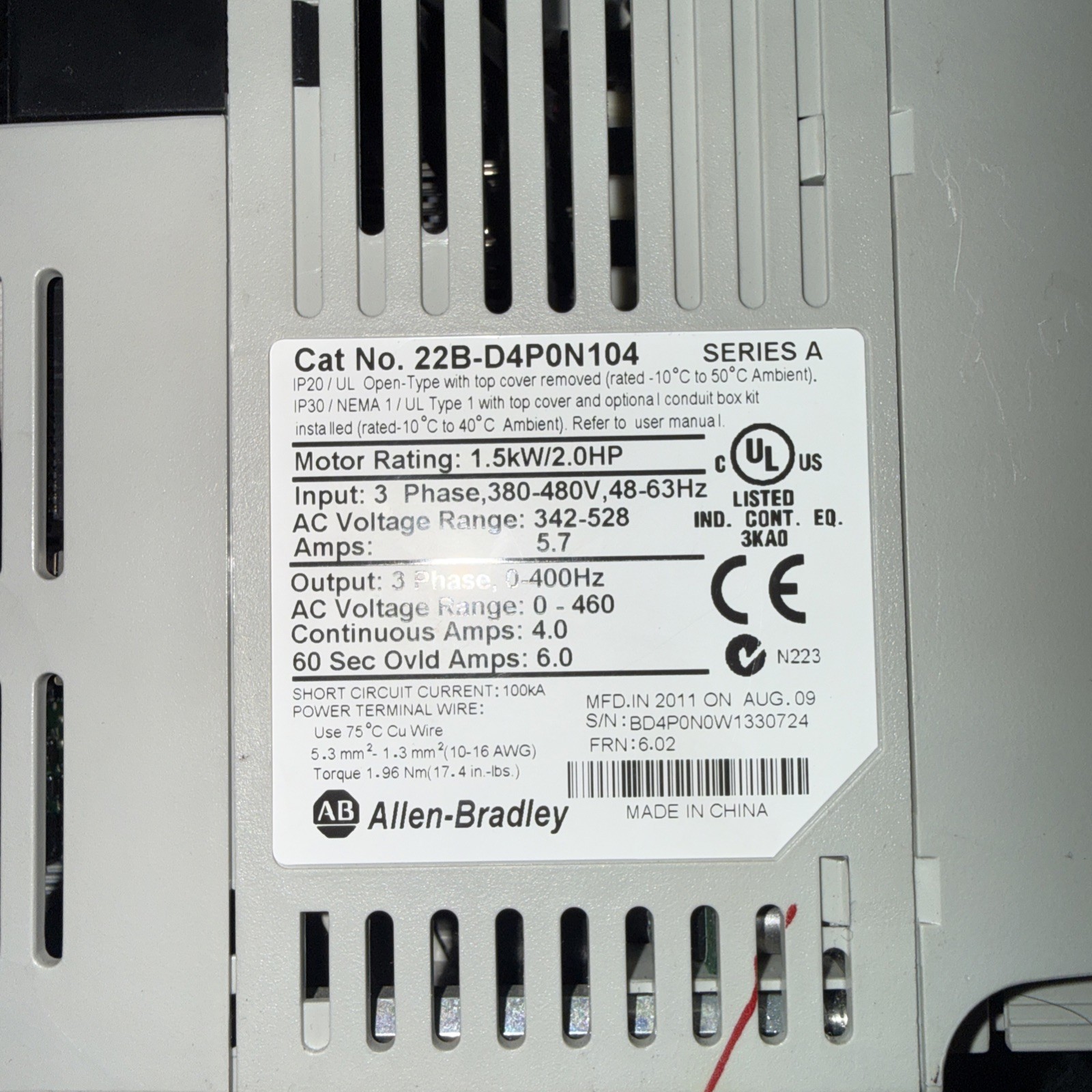 Allen-Bradley PowerFlex 40 AC Drive 22B-D017N104 10HP 3Ph New Open Box