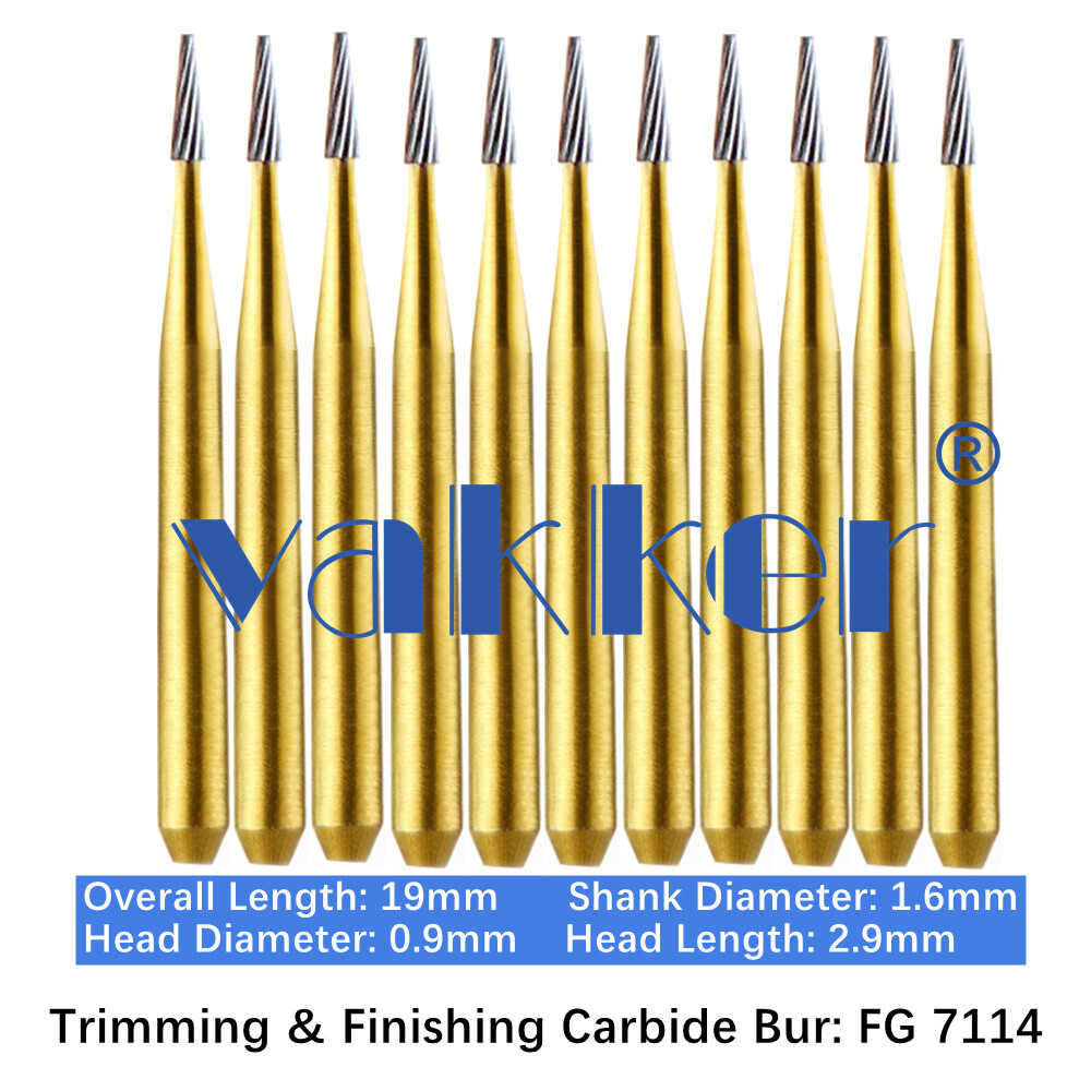 10/Pack Dental Trimming & Finishing Gold Carbide Burs Round Needle Egg FG7106