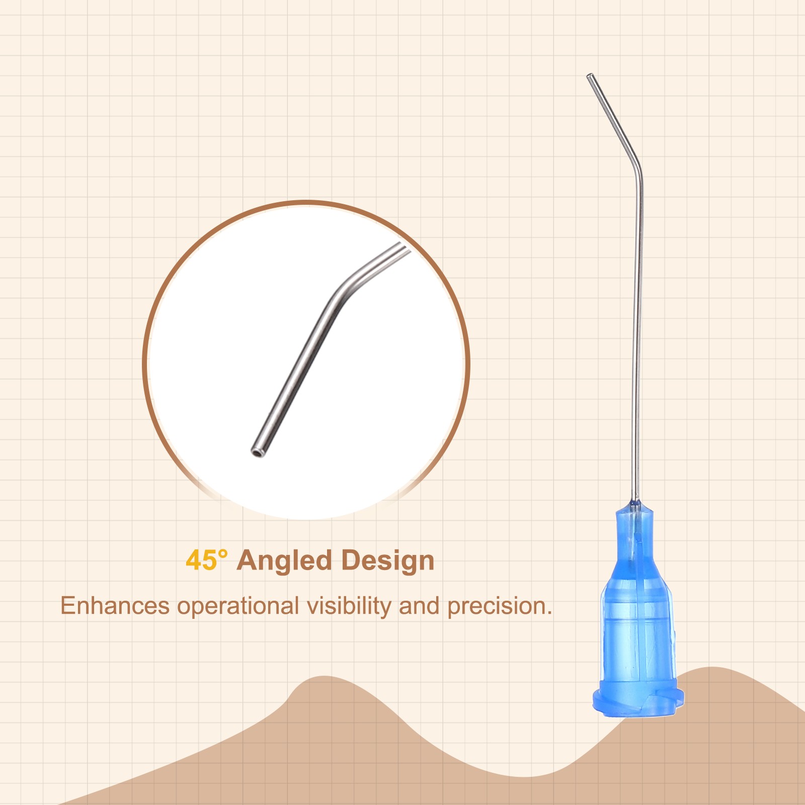 25Pcs 1.5Inch 22Ga 45° Angled Dispensing Needles, Blue