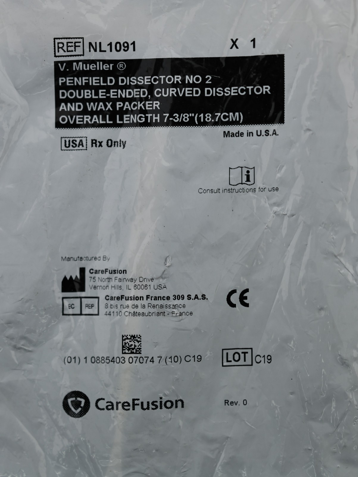 V Mueller NL1091 Penfield #2 Dissector, Double-Ended, 7-3/8″