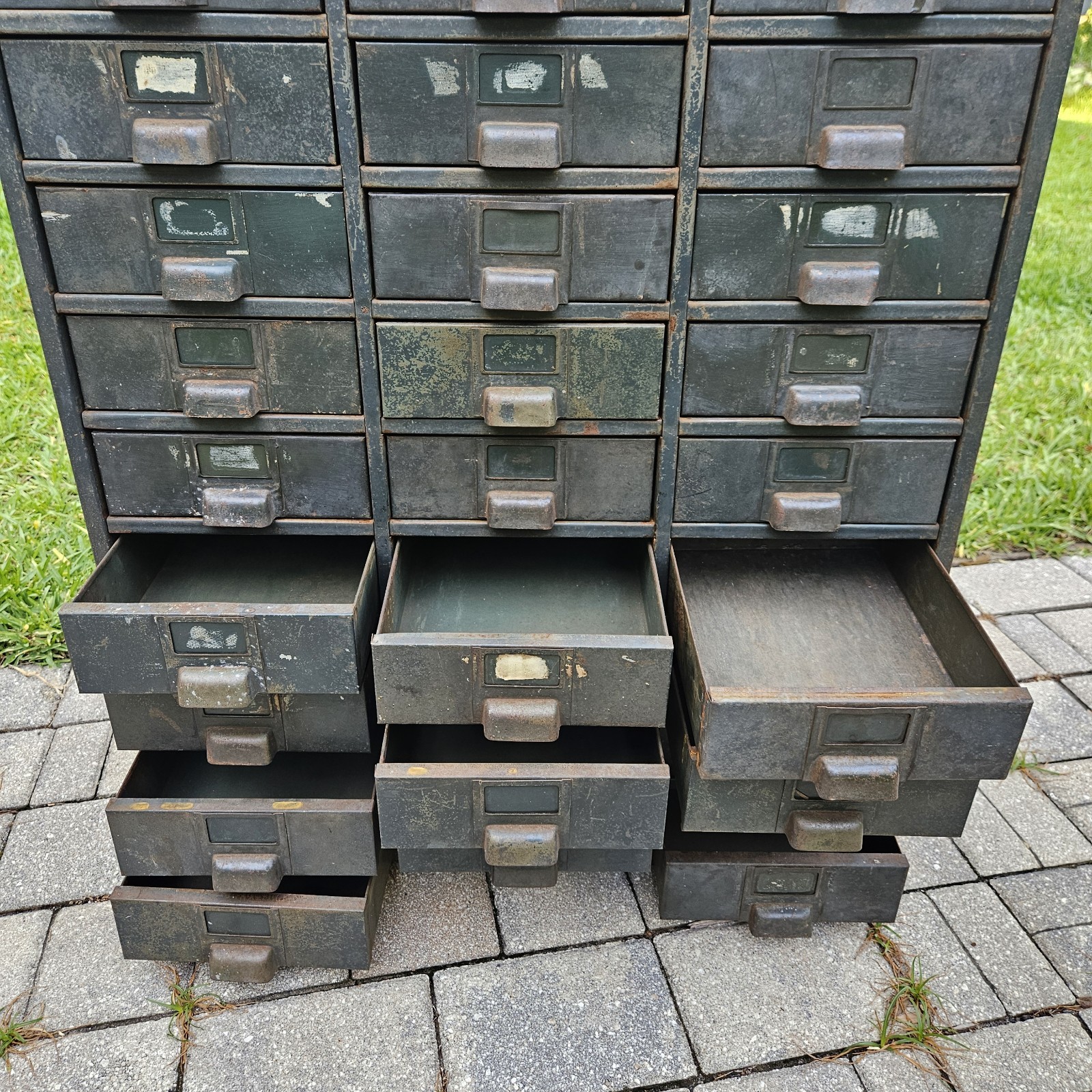 Vintage Hobart Industrial Steel Metal Parts Cabinet Machinist 27-Drawer Green