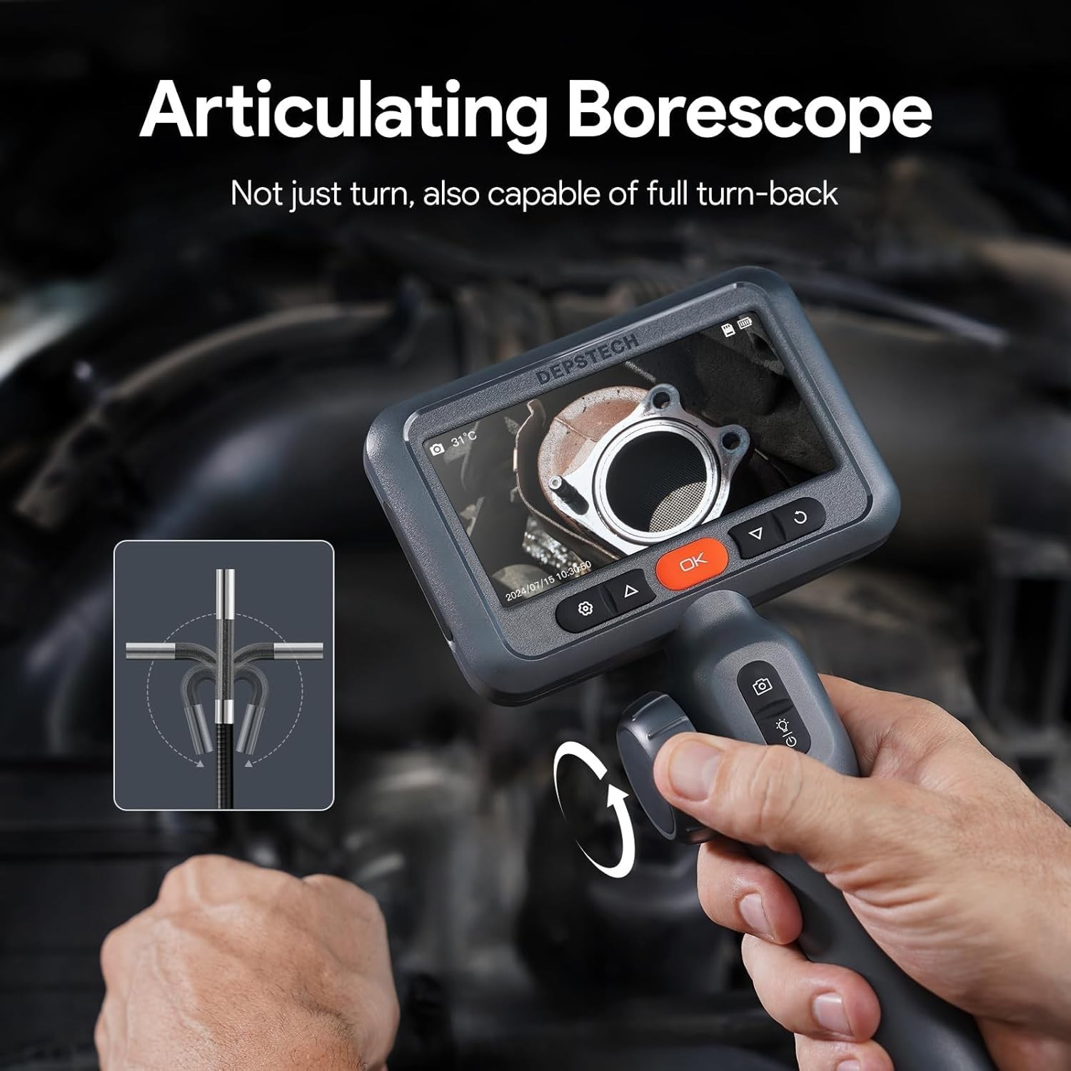 210° Articulating Borescope with 0.24in Ultra-Slim Camera – 5ft Pipe Inspection