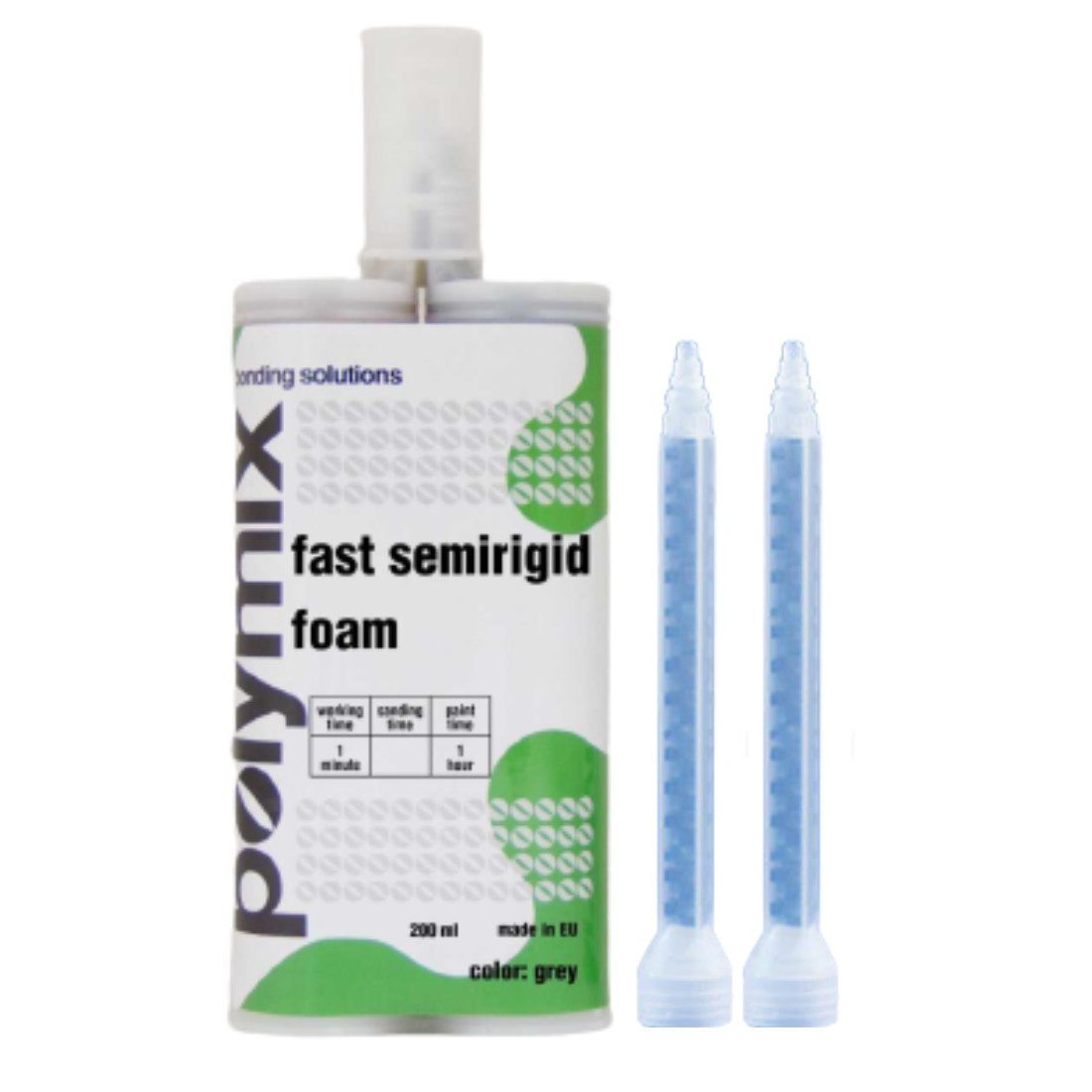 Polymix Grey Fast Semi Rigid Foam Cartrdige 200ml & Two Mixing Nozzles