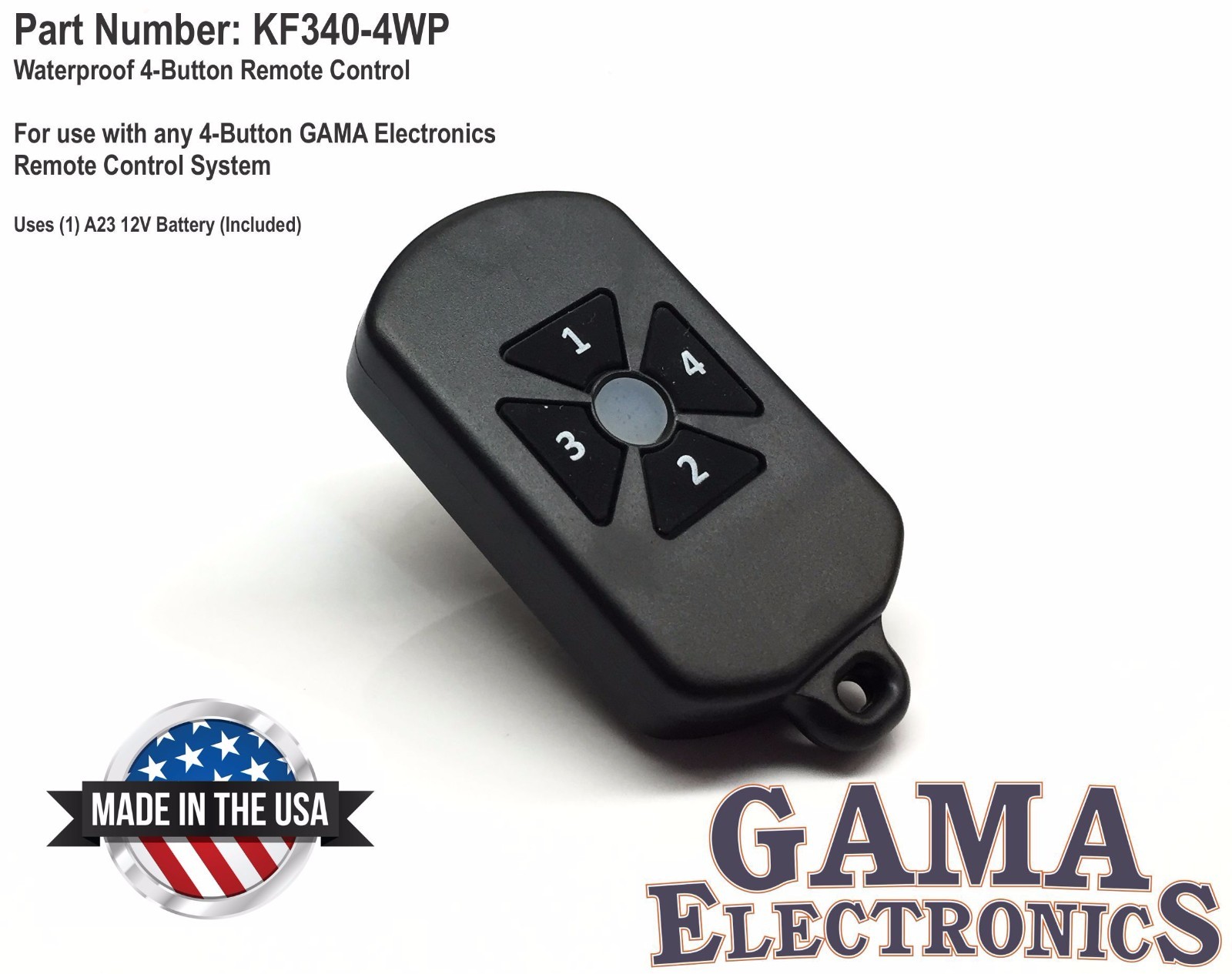 4 Button Keyfob R.F. Transmitter for GAMA Electronics Remote Control Systems