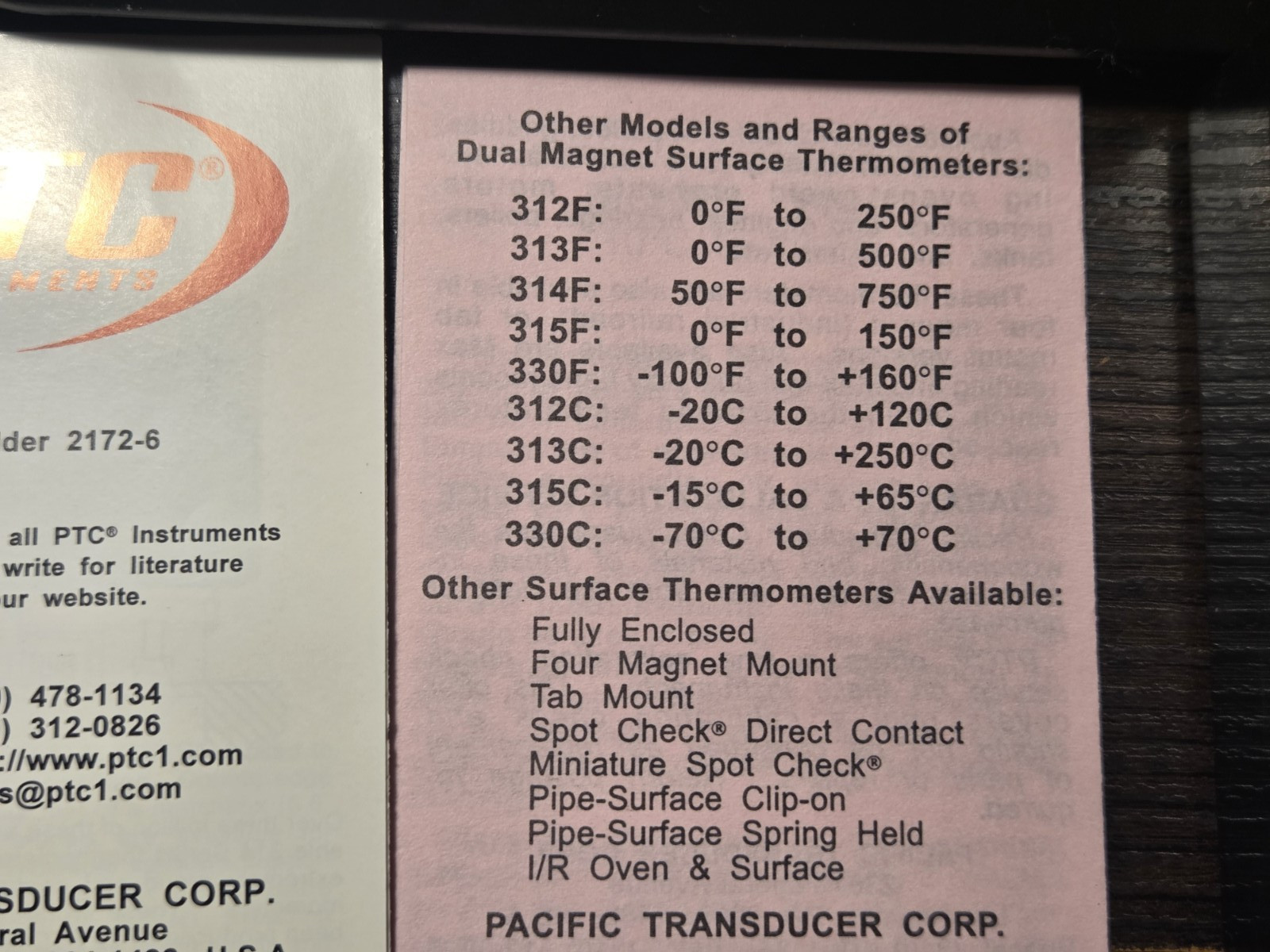 PTC Instruments Model 314C 10°-400°F Magnetic Surface Thermostat NEW LOC FF1