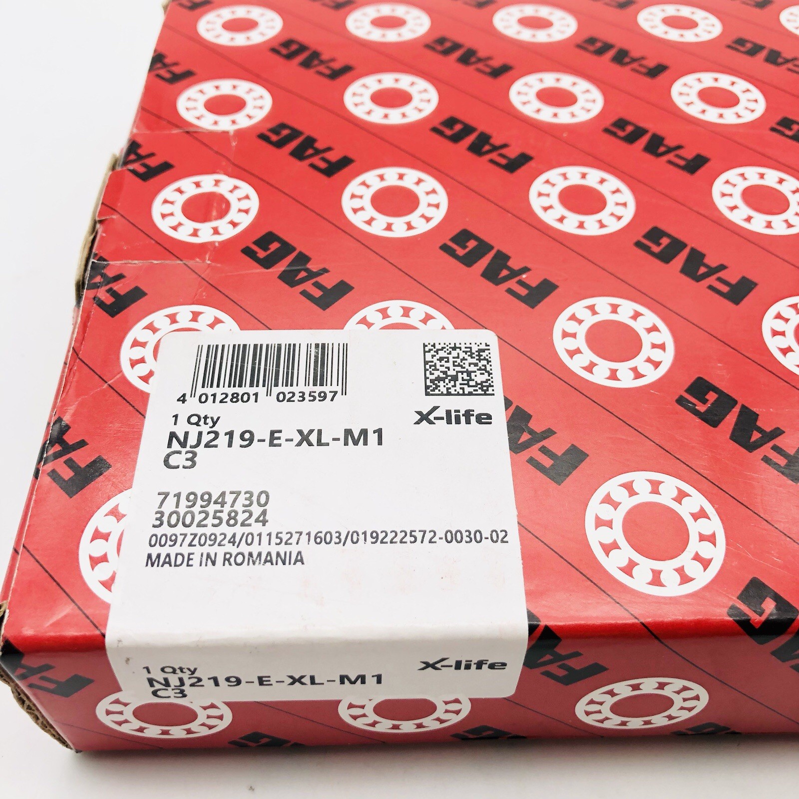 FAG NJ219E-M1-C3 Cylindrical Roller Bearing, Single Row, Straight Bore,Brass