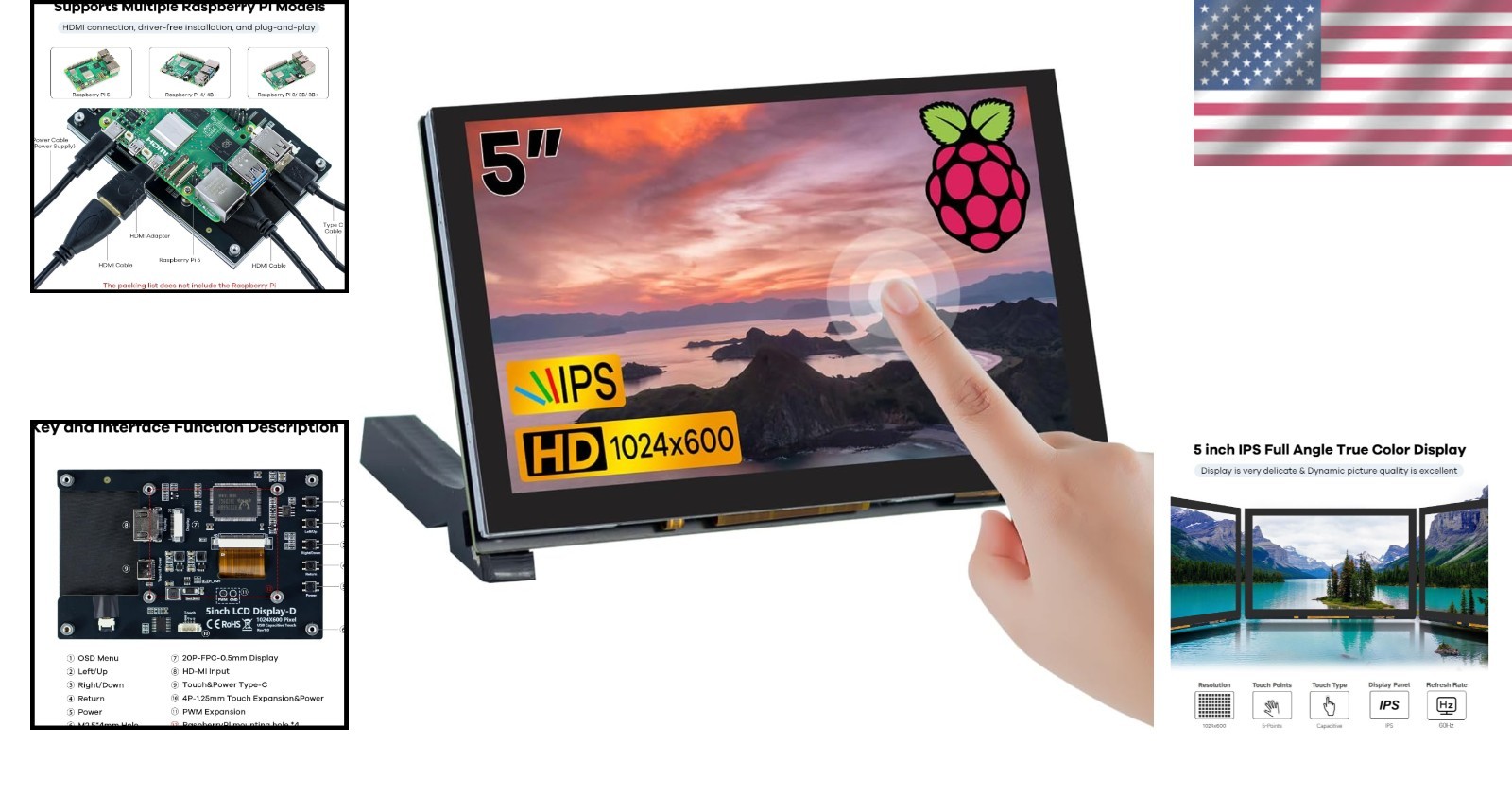 High-Definition 5-Inch HDMI Touchscreen with IPS Display for Gaming & DIY