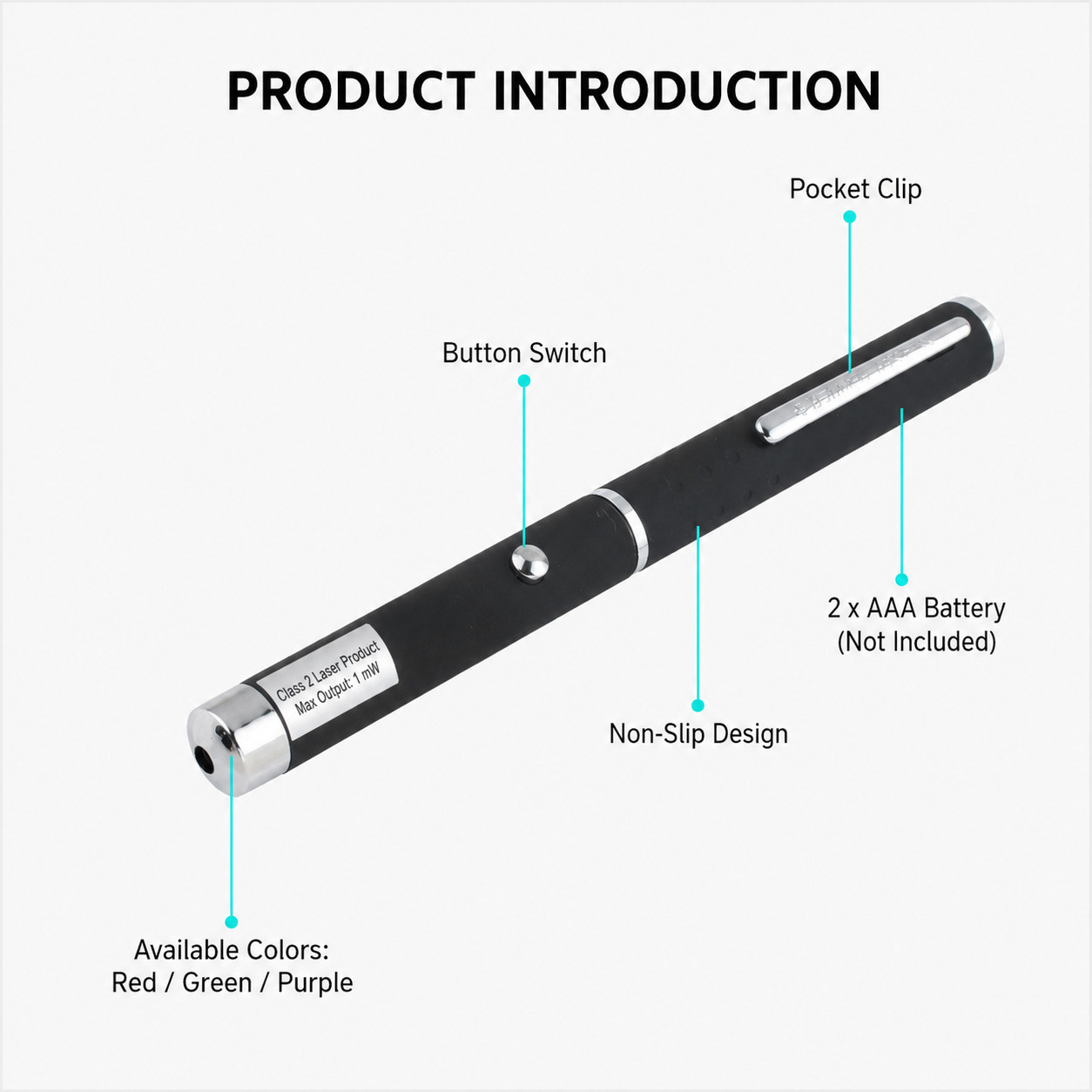 3 Pack Class II Presentation Laser Pointer Pens Red Green Violet 1mW AAA