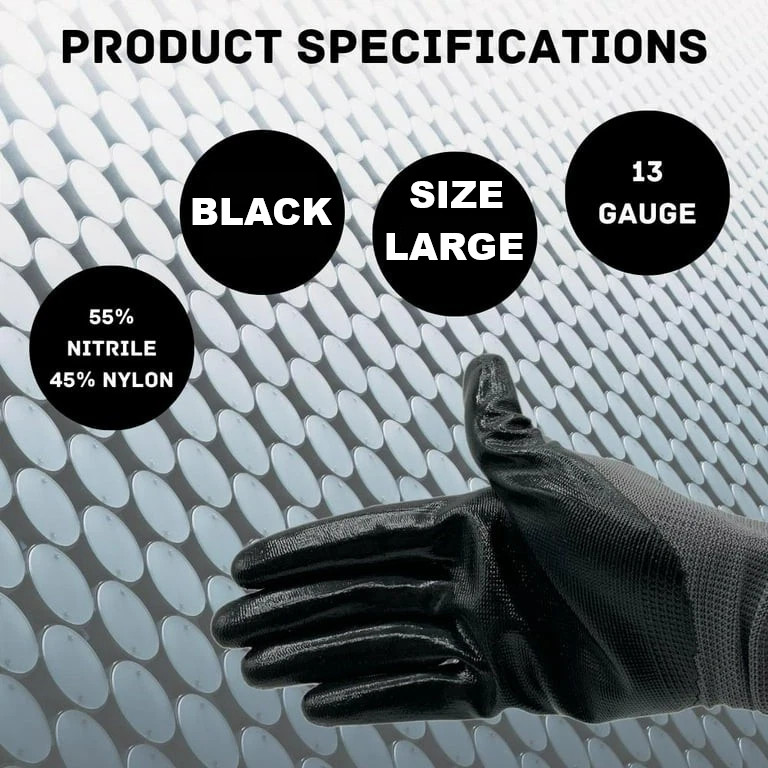 10 Pair Simoniz Multi-Purpose Dipped Work Gloves – Full Finger Black – Size L