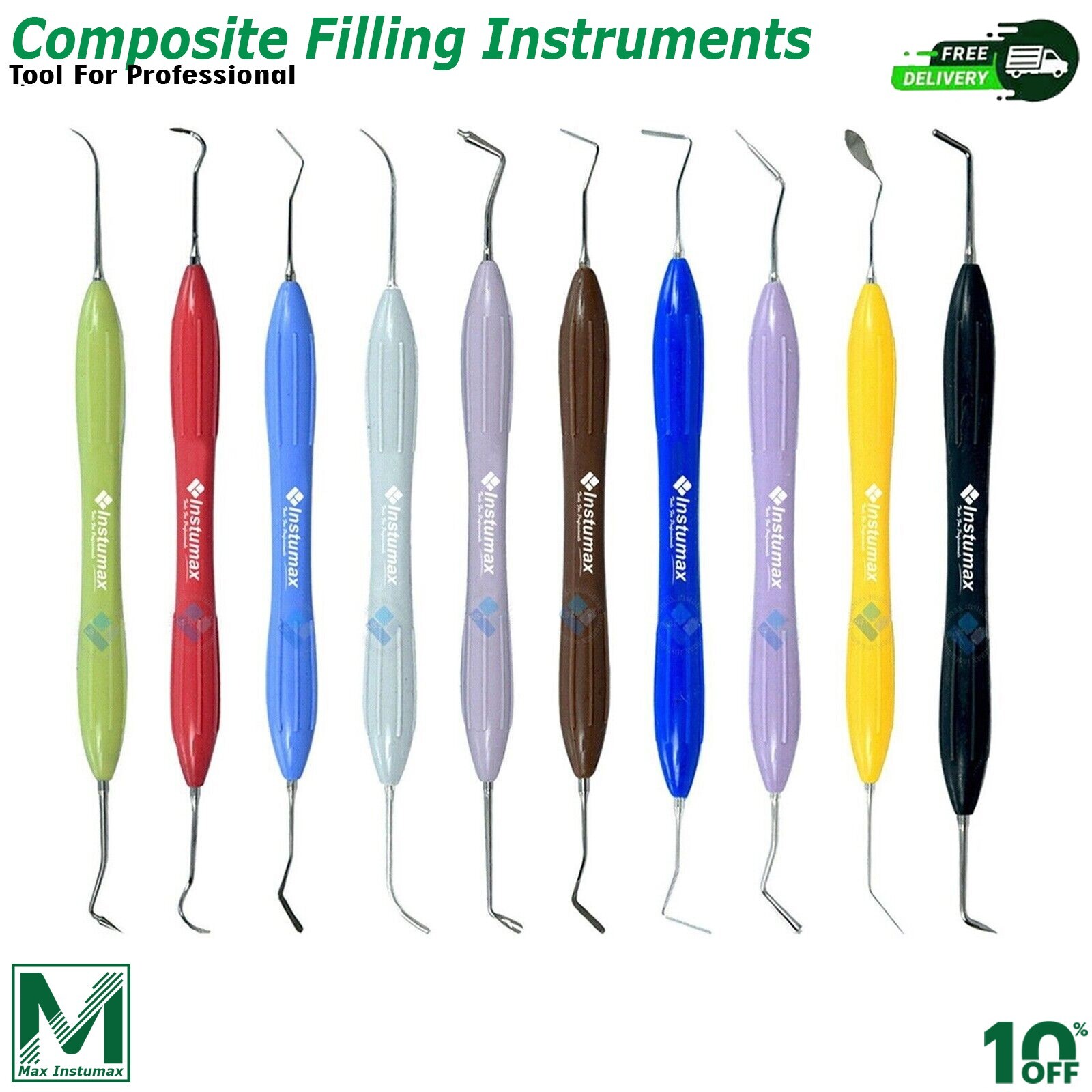 Set of 10 Restorative Instruments Silicone Handle Dental Tool Kit INSTUMAX® ARTE
