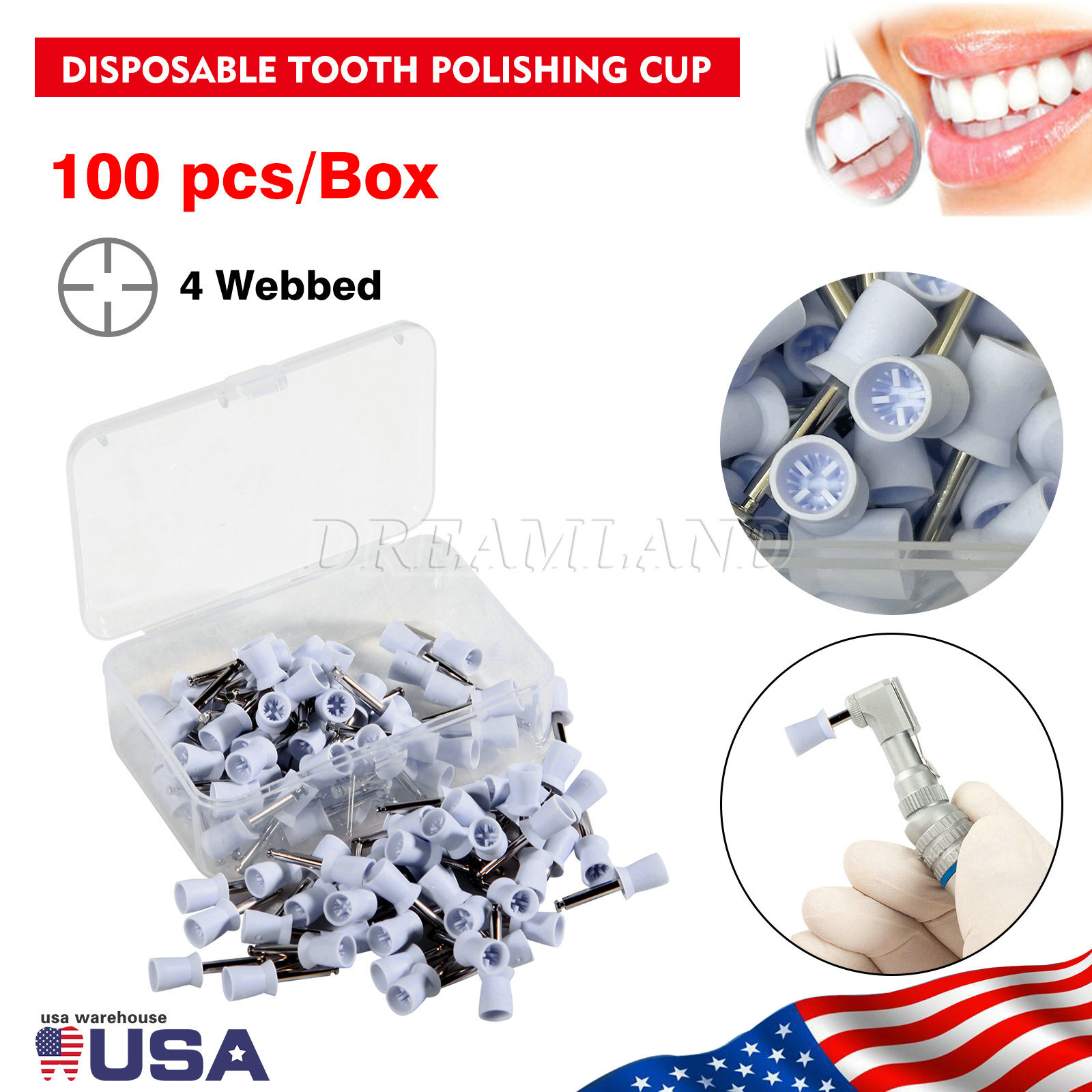 100 Pcs Dental Polishing Prophy Prophylaxis Cups Latch Type Rubber Polisher