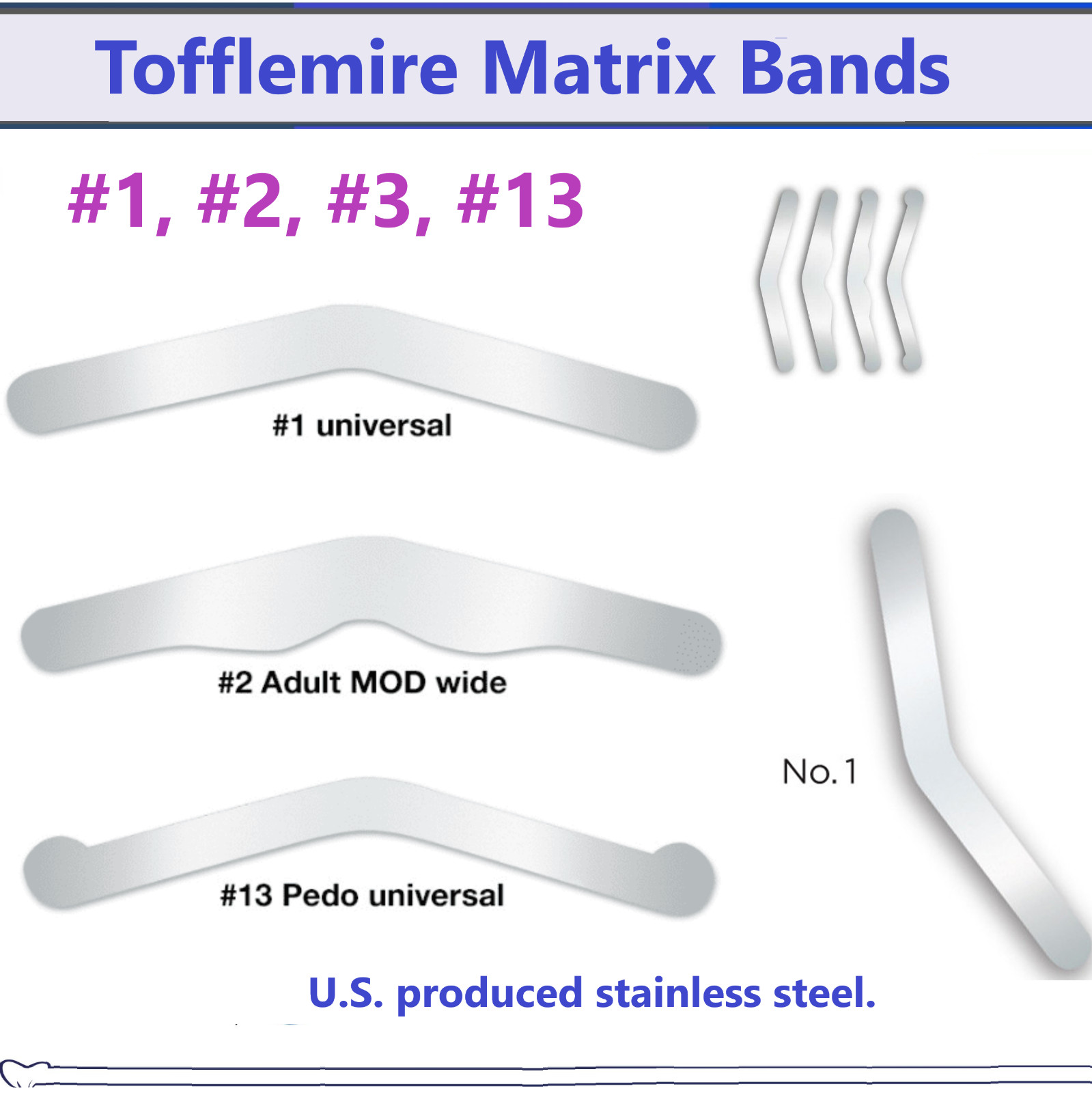 Dental Tofflemire Stainless Steel Matrix Bands #1, #2, #3, #13 – Up to 144/Pkg