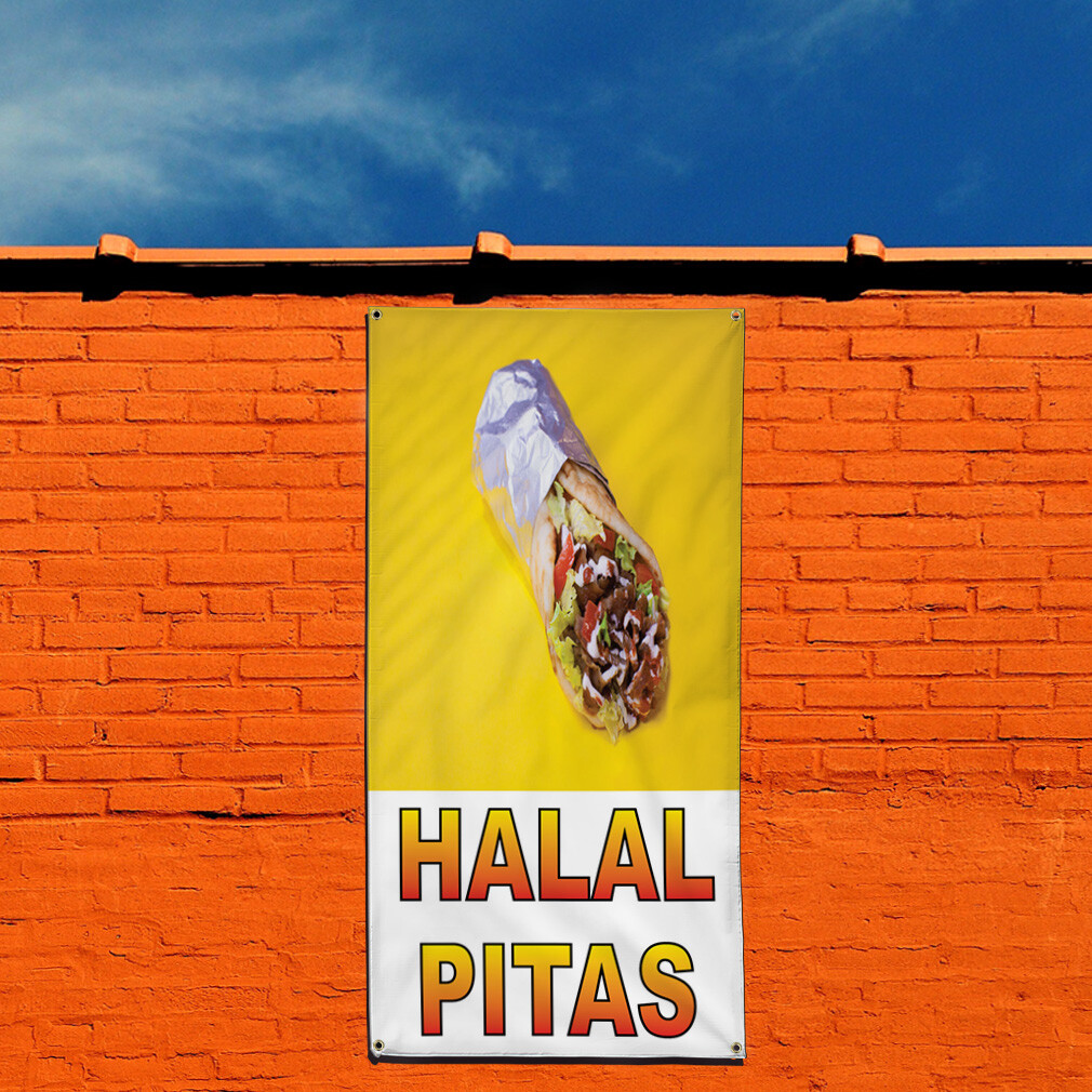 Vertical Vinyl Banner Multiple Sizes Halal Pitas B Food and Beverage Outdoor