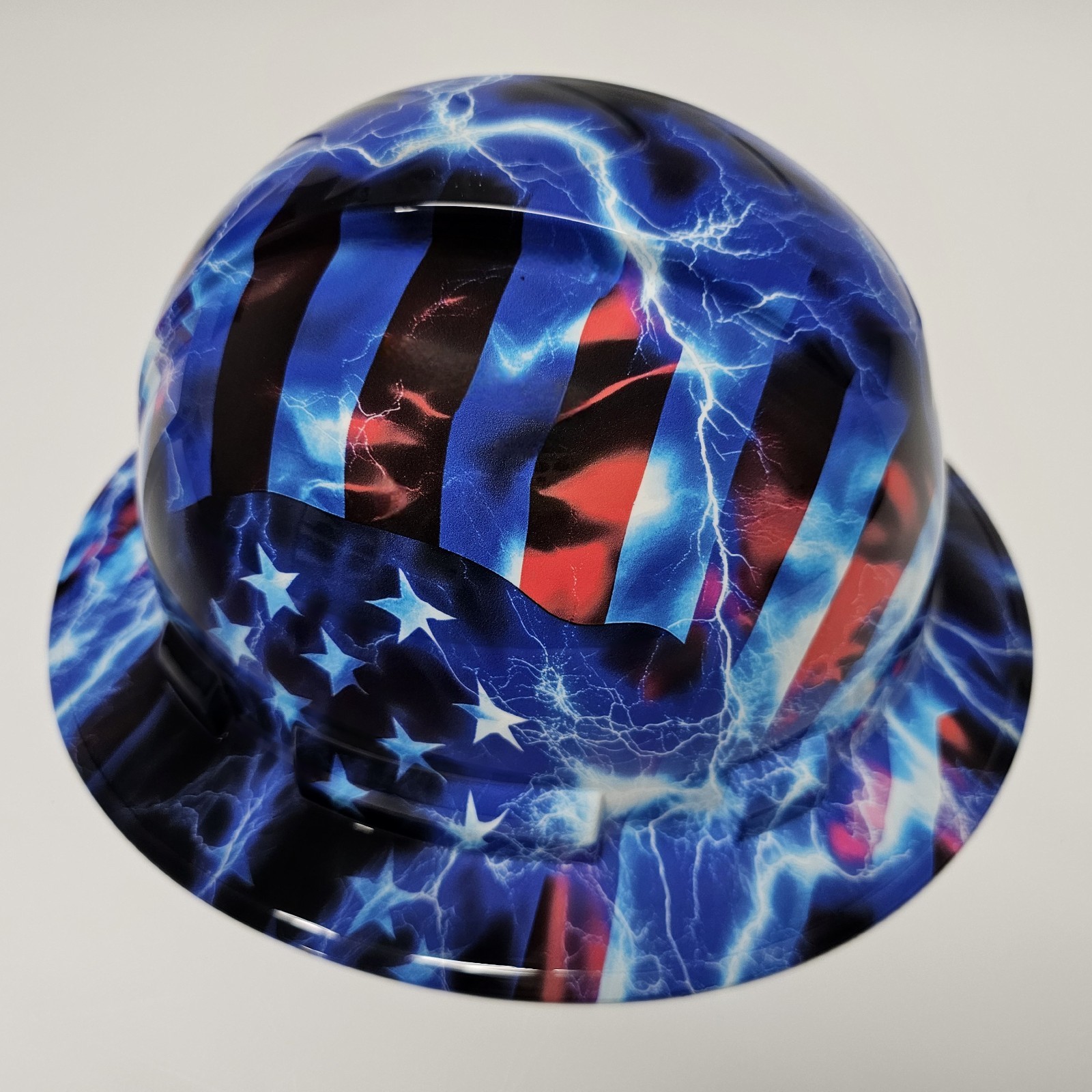 full brim hard hat custom hydro dipped IN AMERICAN THUNDER ⚡ USA LIGHTNING NEW