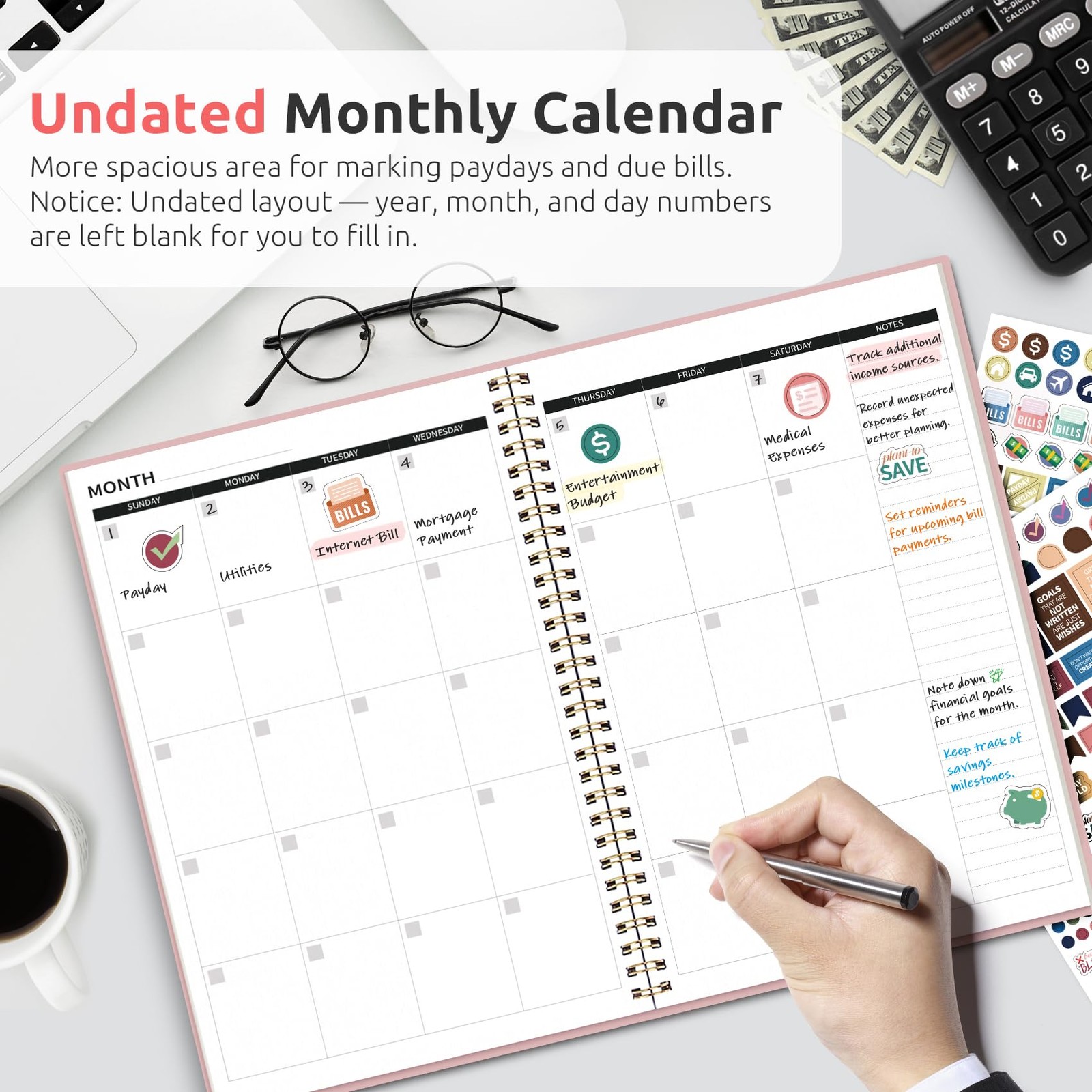 Budget Planner – Monthly Book with 9.9 x 6.9 x 0.5 inches, A.Pink