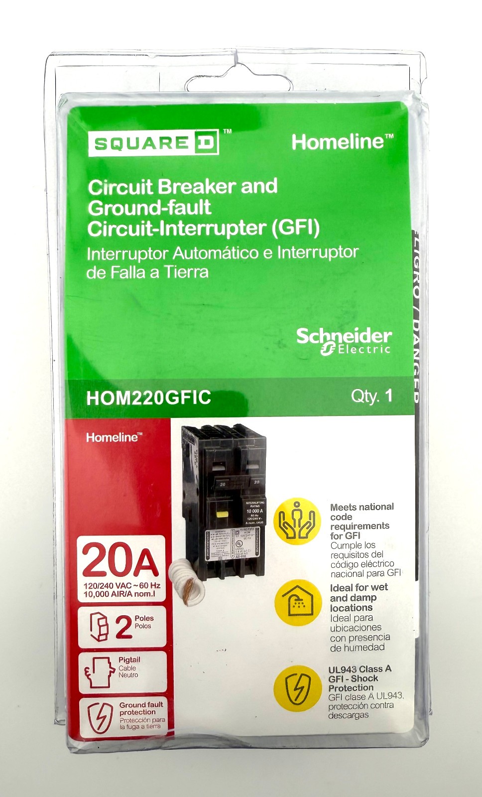 Square D Homeline 20 Amp 2-Pole GFCI Circuit Breaker – HOM220GFIC – FREE SHIP